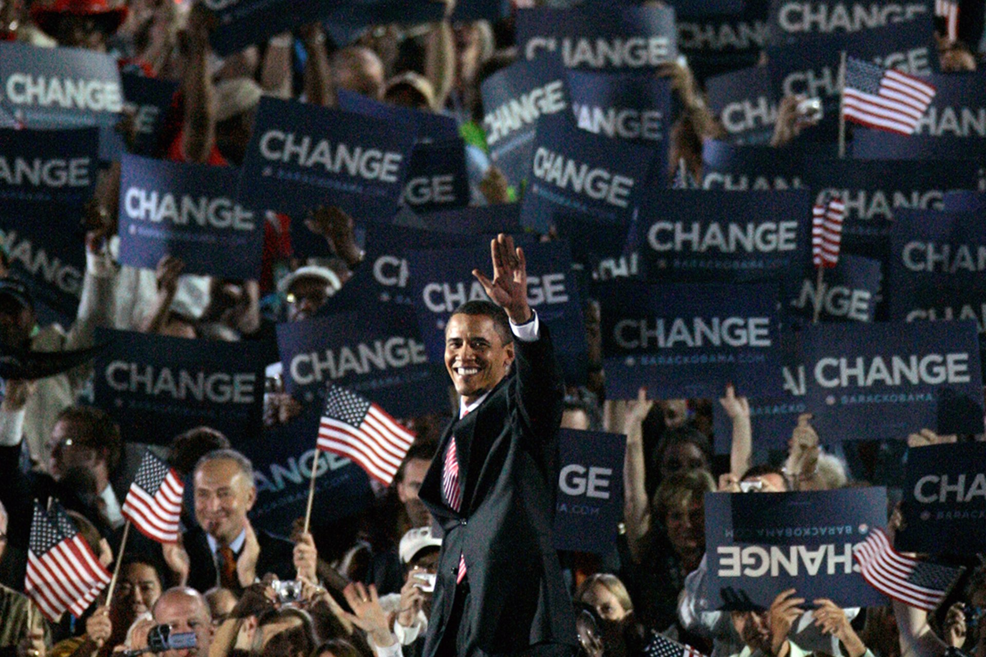 Democratic presidential nominee Barack Obama at the convention in Denver, Colorado, in 2008. AP Photo