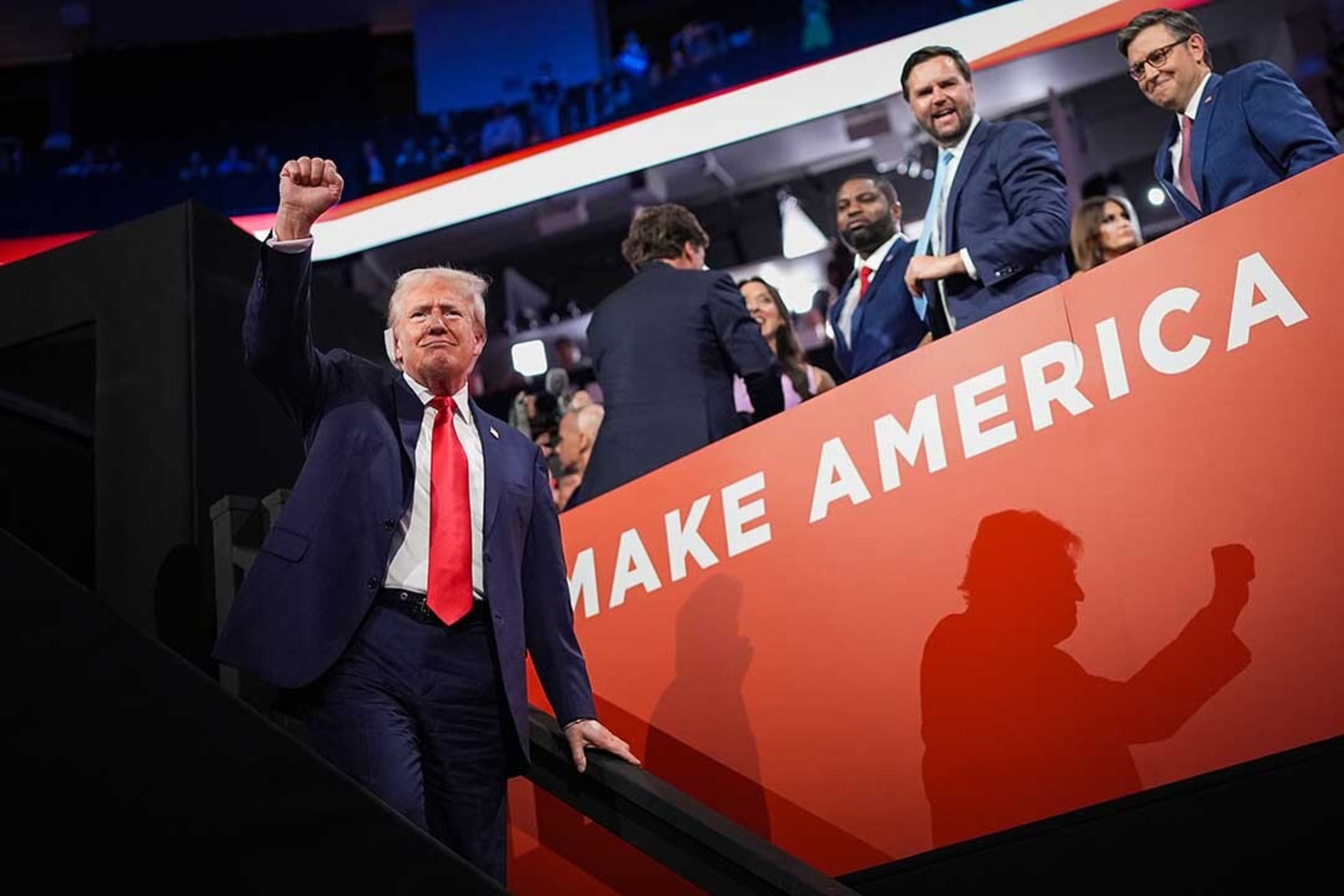 Former President Donald Trump appears at the Republican convention two days after he was shot, in July 2024. Andrew Harnik/Getty Images