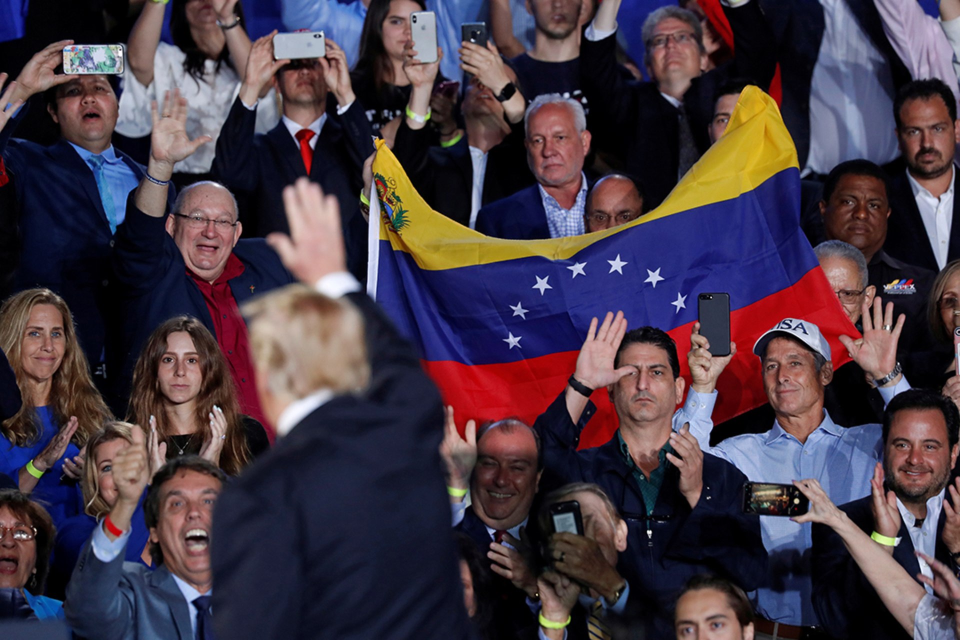 Trump addresses the crisis in Venezuela during a visit to Miami in February 2019. Kevin Lamarque/Reuters
