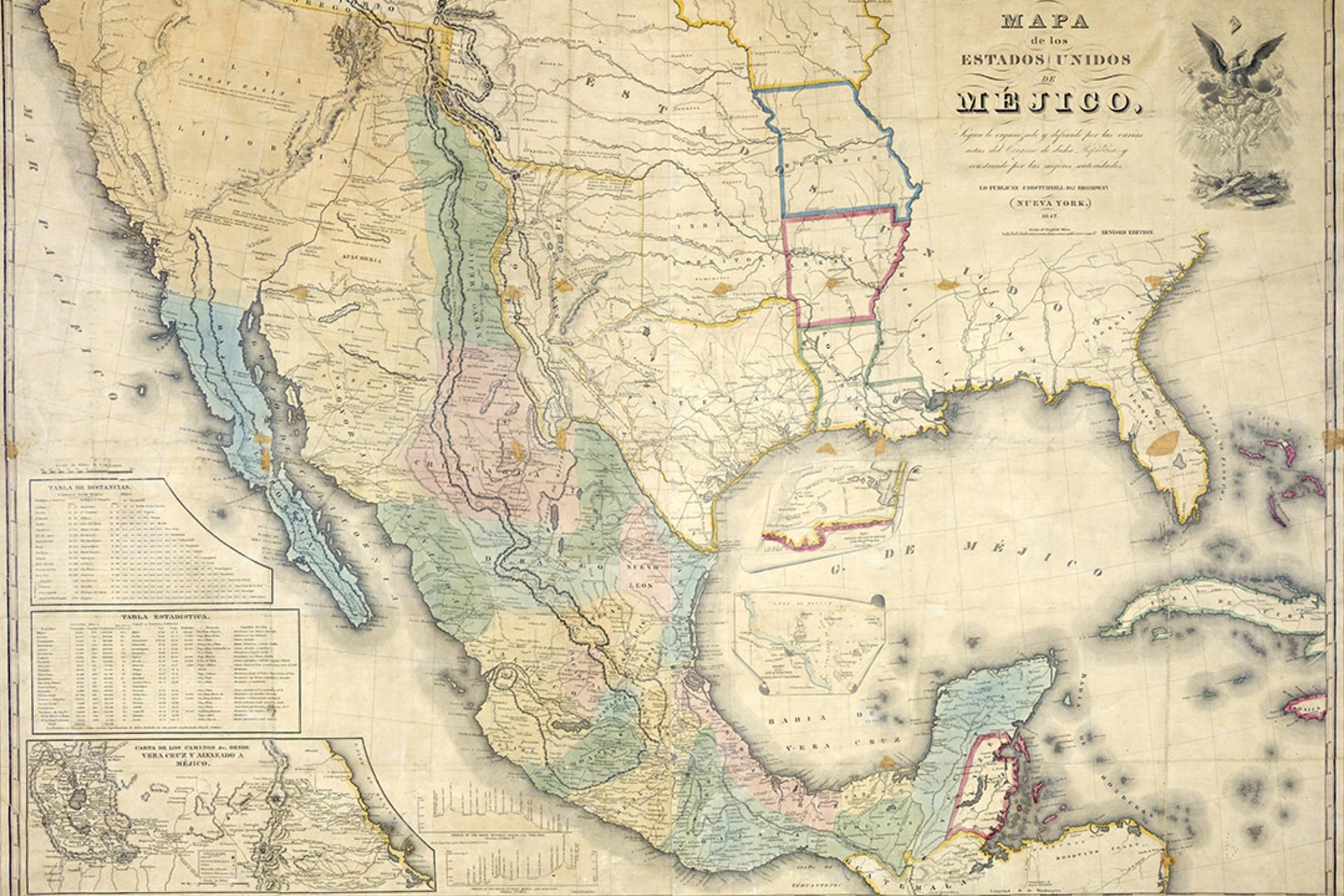 A map shows the territory of the United States in 1847, a year before the Mexican-American War ends. National Archives