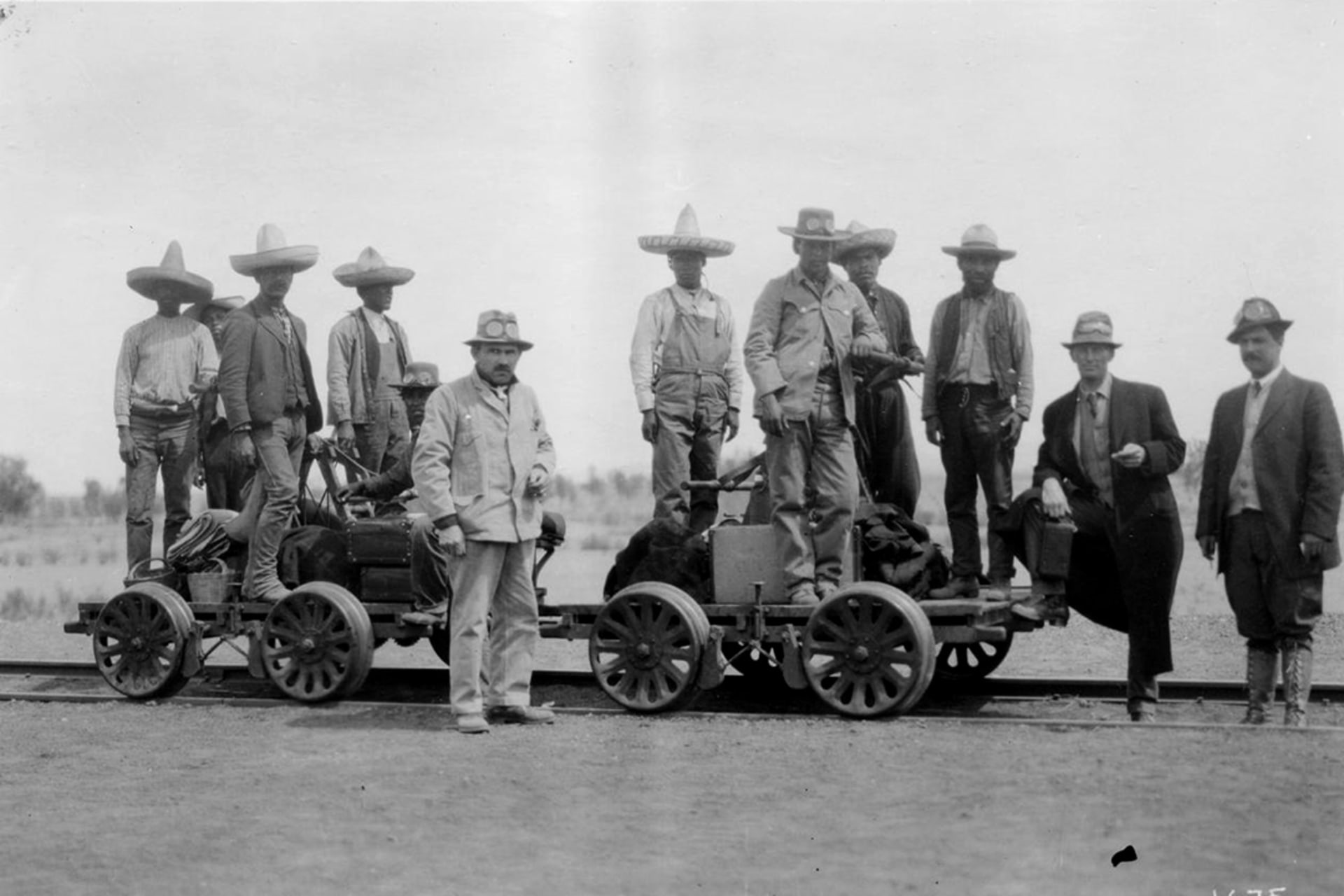 A photograph shows Mexican railroad workers, whom the United States heavily recruited in the 1880s. Otis A. Aultman/El Paso Public Library
