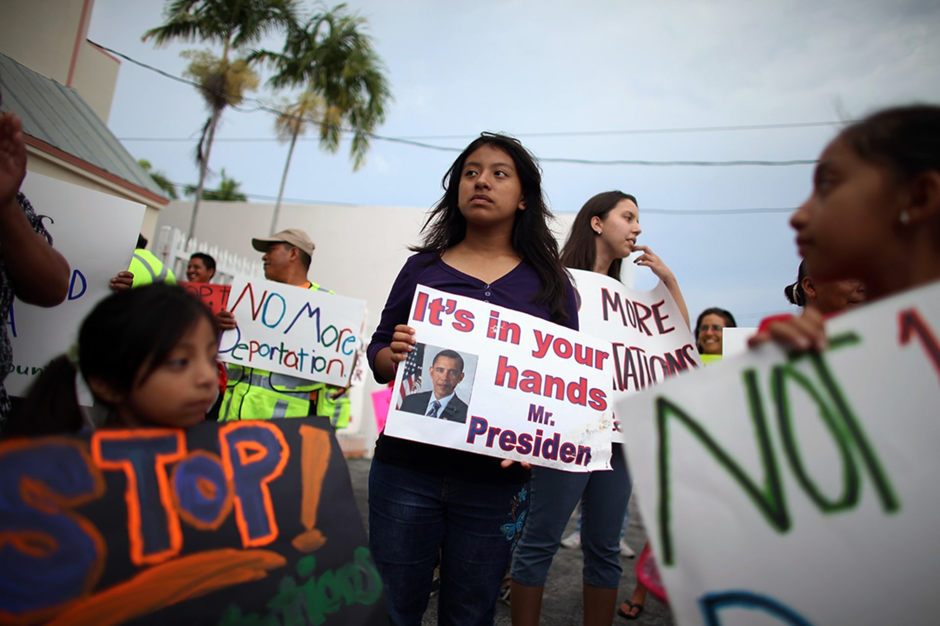 In May 2013, people in Homestead, Florida, participate in a rally calling on U.S. President Barack Obama and the U.S. Congress to pass a comprehensive immigration reform bill. Joe Raedle/Getty Images