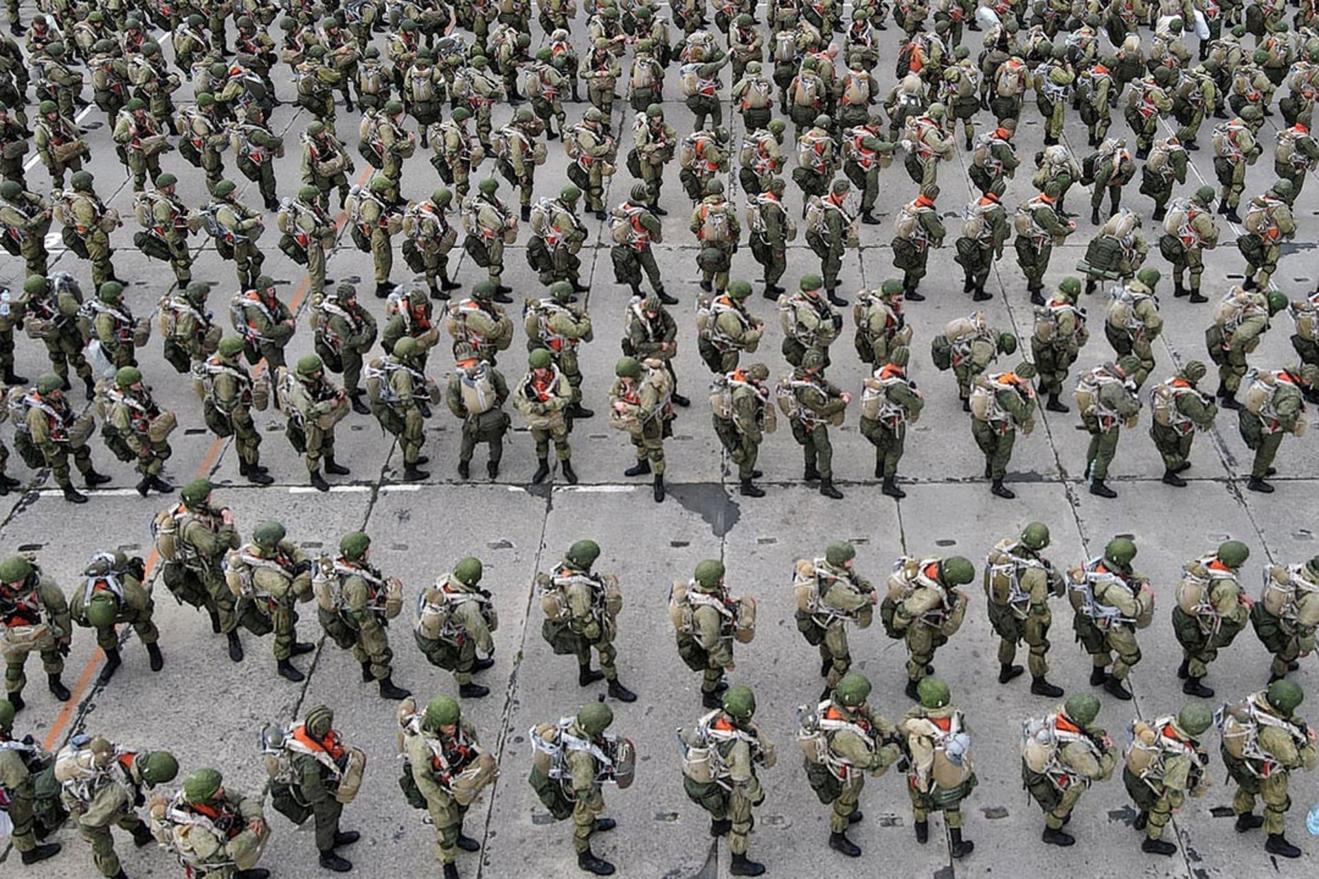 Russian troops participate in drills at a military airdrome in Taganrog.