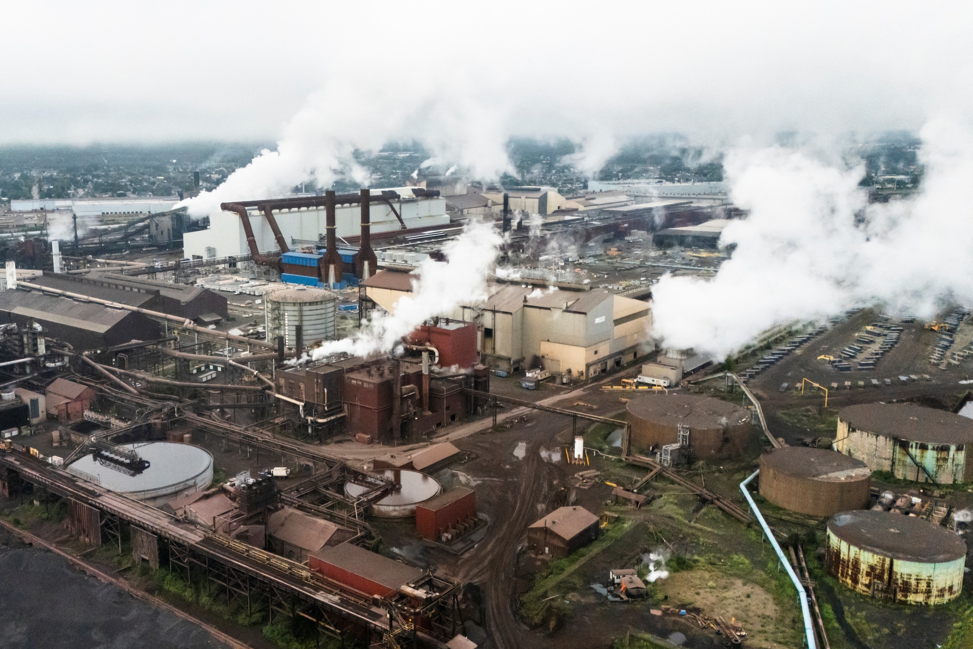 Algoma Steel facility drone view in Sault Ste. Marie