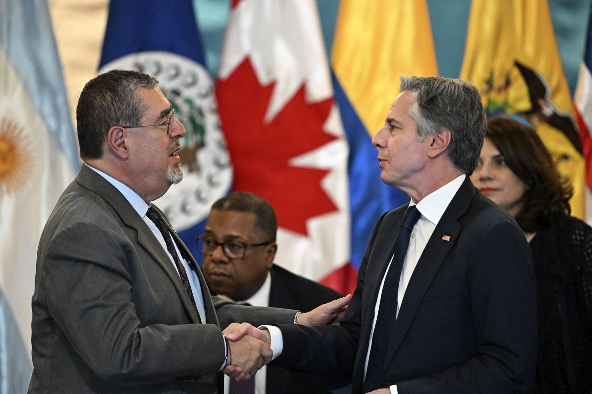 <p>GUATEMALA CITY: Guatemalan President Bernardo Arévalo and U.S. Secretary of State Antony Blinken discuss efforts to address growing regional migration. <span class="immersive-image__figcaption-credit">Johan Ordonez/AFP/Getty Images</span></p>
