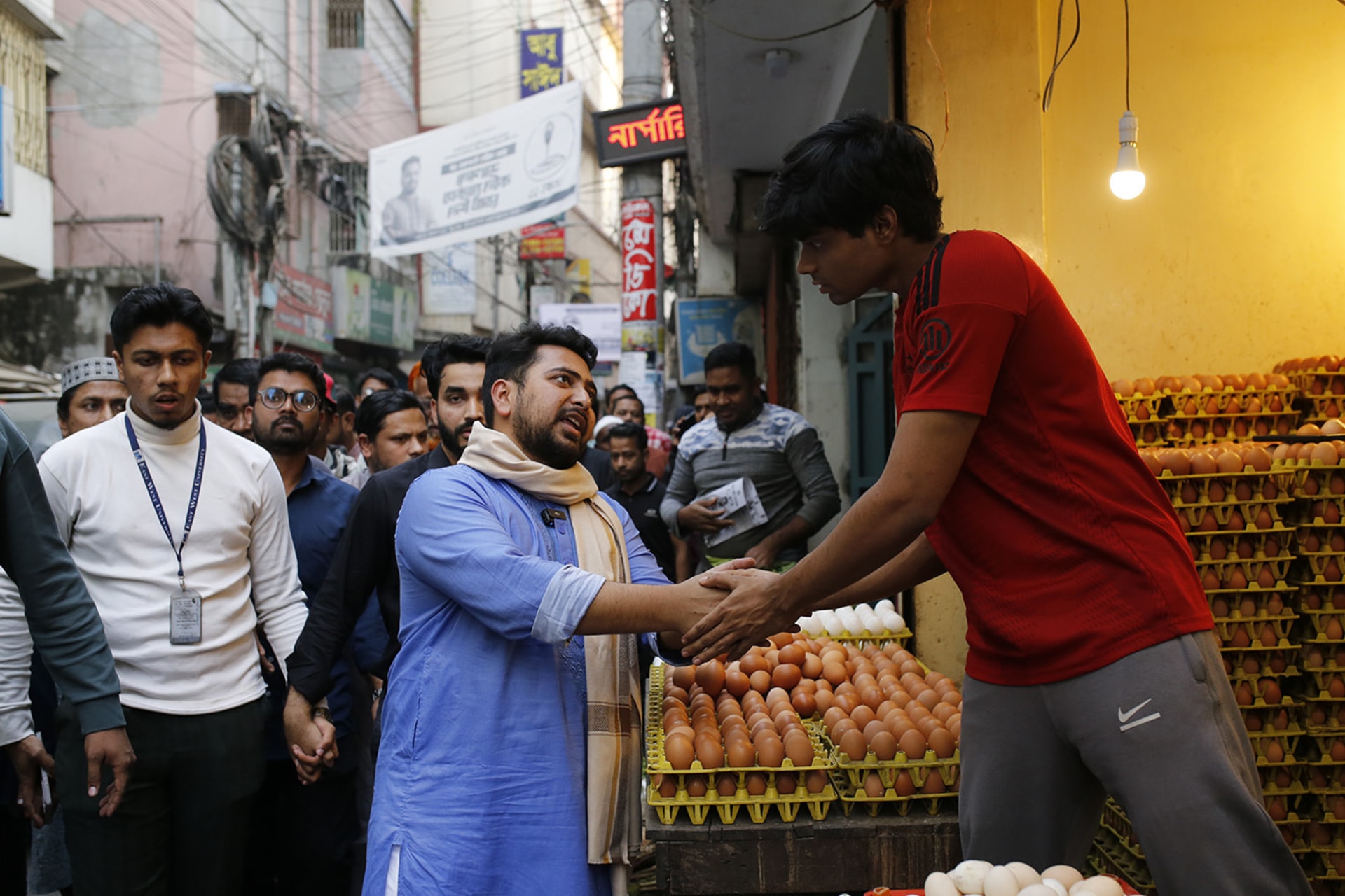 National Citizen Party (NCP) Convener and Dhaka-11 candidate Nahid Islam campaigns ahead of the upcoming national election in Dhaka, Bangladesh, on January 27, 2026.