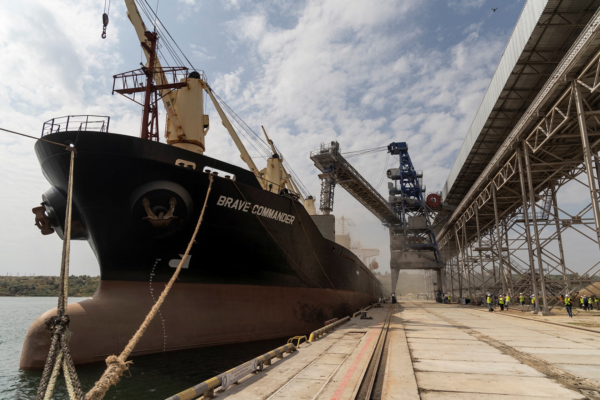 <p>YUZHNE, UKRAINE: A Lebanese-flagged ship loads wheat bound for Ethiopia in August 2022. <span class="immersive-image__figcaption-credit">Valentyn Ogirenko/Reuters</span></p>
