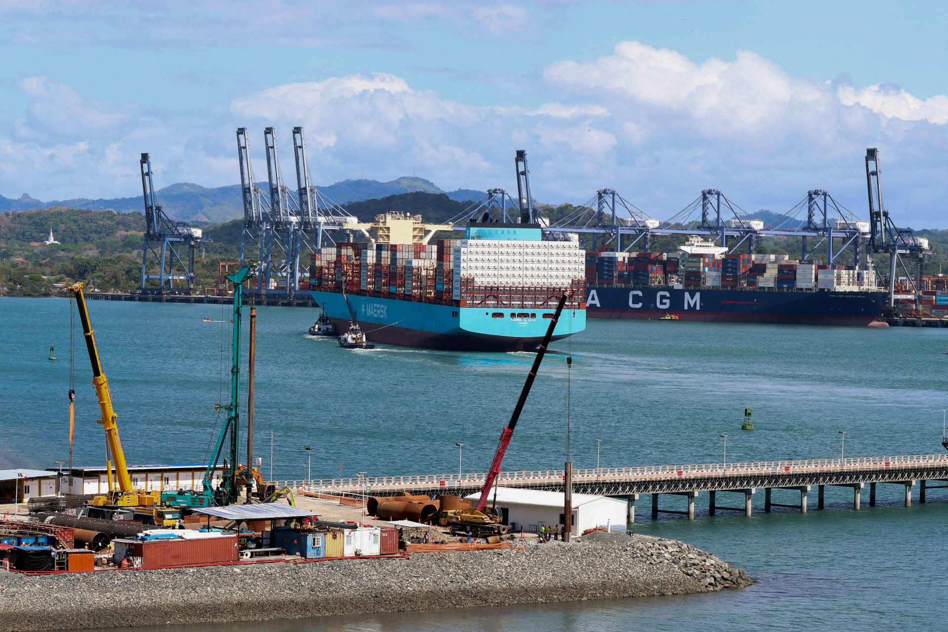 FILE PHOTO: A container ship Maersk El Alto is guided by tugboats at Panama Ports Company (PPC)