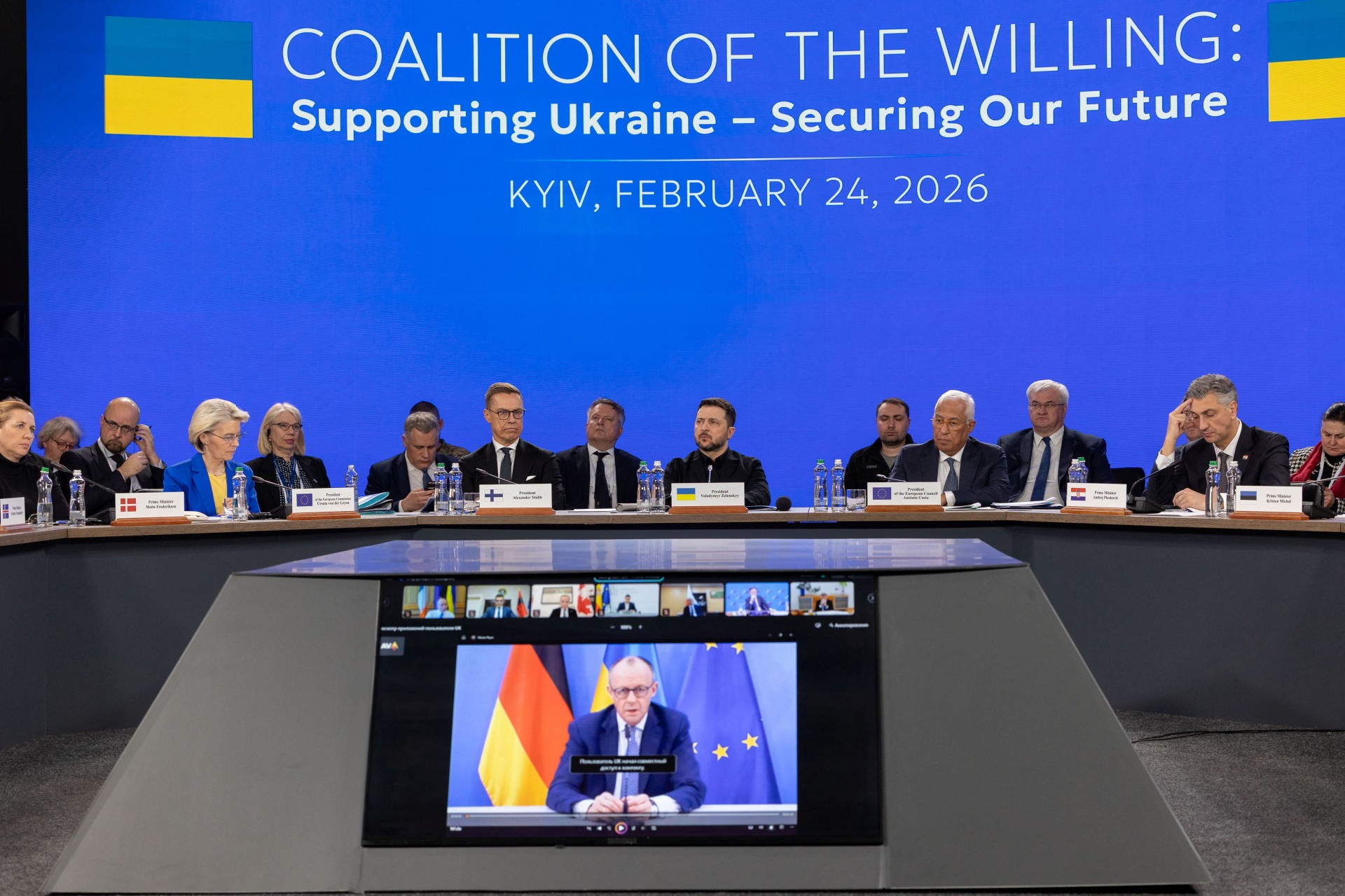 Ukrainian President Zelenskiy and EU leaders attend a meeting of 'Coalition of the Willing' in Kyiv