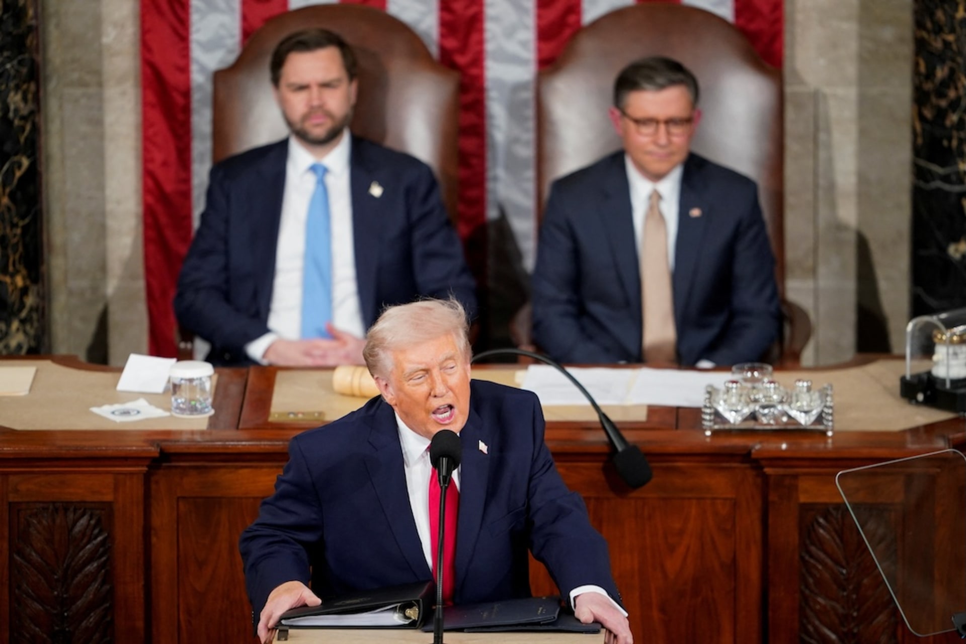 <p>U.S. President Donald Trump delivers the State of the Union address in the House Chamber of the U.S. Capitol in Washington, D.C., U.S., February 24, 2026.</p>
