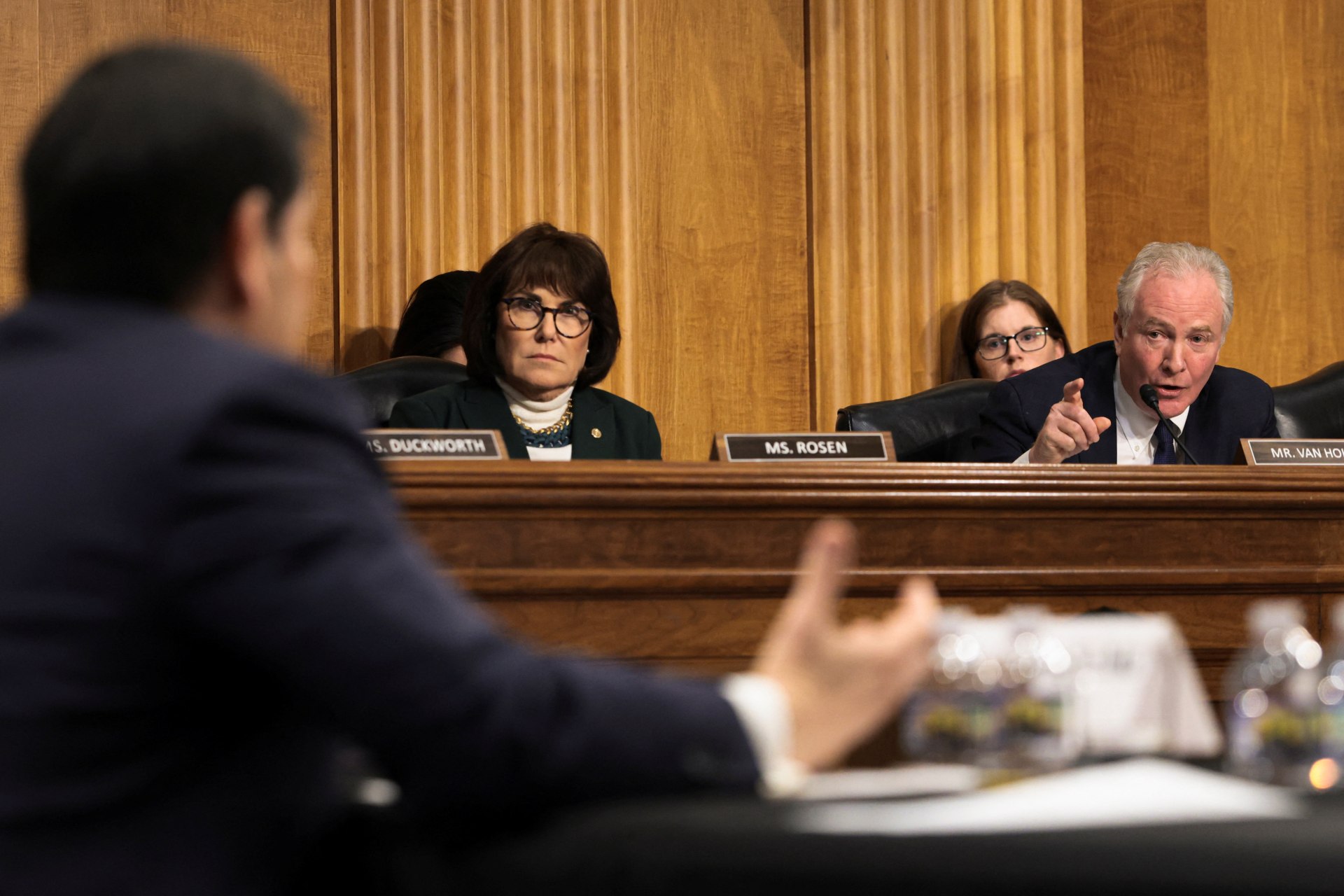<p>Senator Chris Van Hollen (D-MD) questions Secretary of State Marco Rubio on U.S. policy toward Venezuela during a Senate Foreign Relations Committee hearing, January 28, 2026.</p>