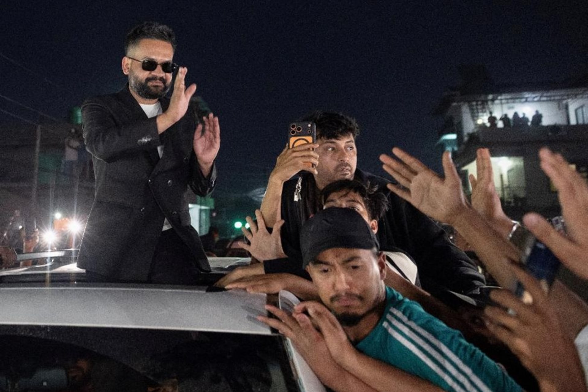 <p>Balendra Shah, a rapper-turned-politician and the prime ministerial candidate for Rastriya Swatantra Party (RSP), greets his supporters as he celebrates after winning the election in Damak, Nepal, on March 7, 2026.</p>
