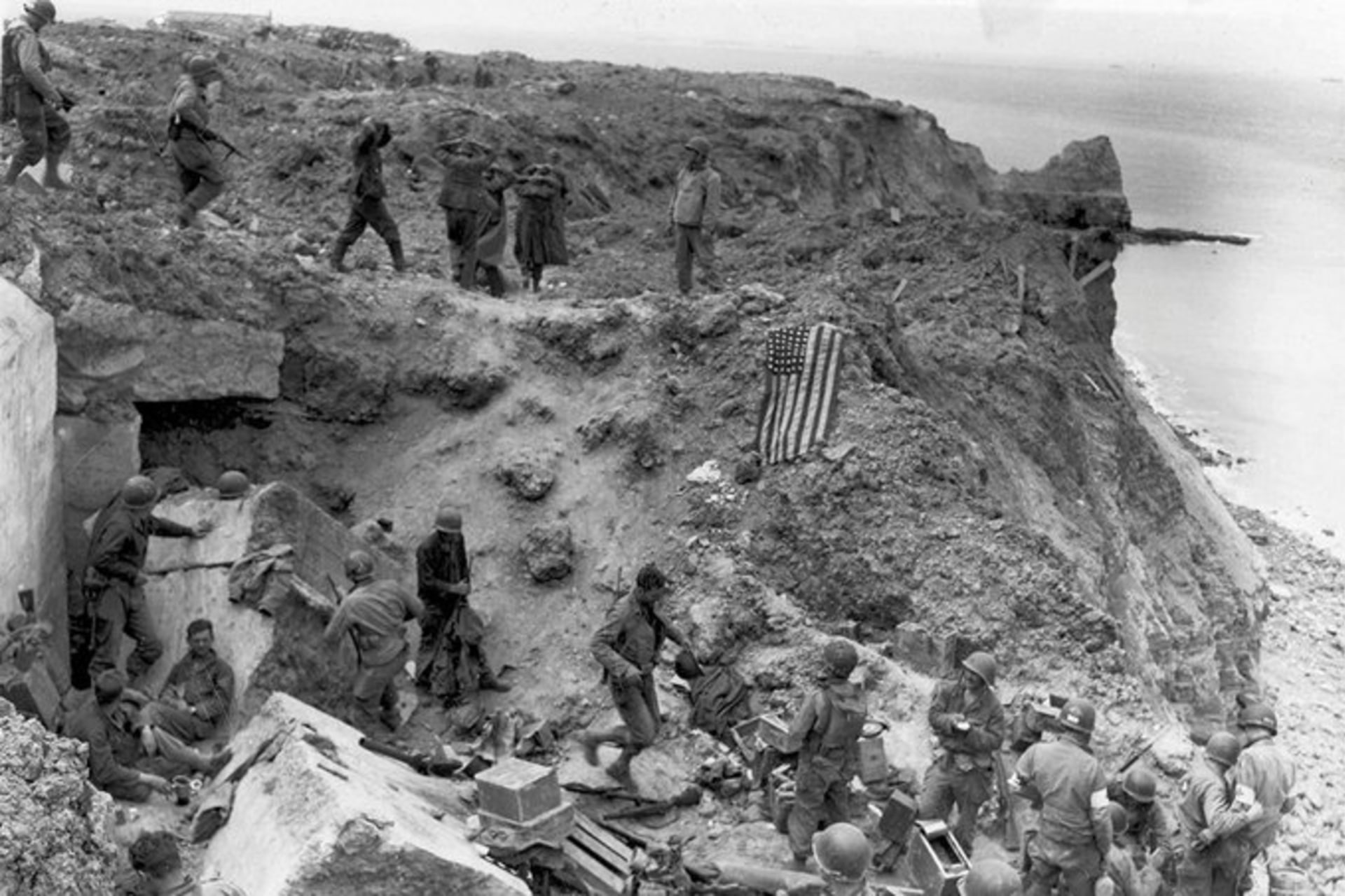 <p>The 2nd Ranger Battalion establishing a command post atop the cliffs of Pointe du Hoc on D-Day.  Reuters,</p>
