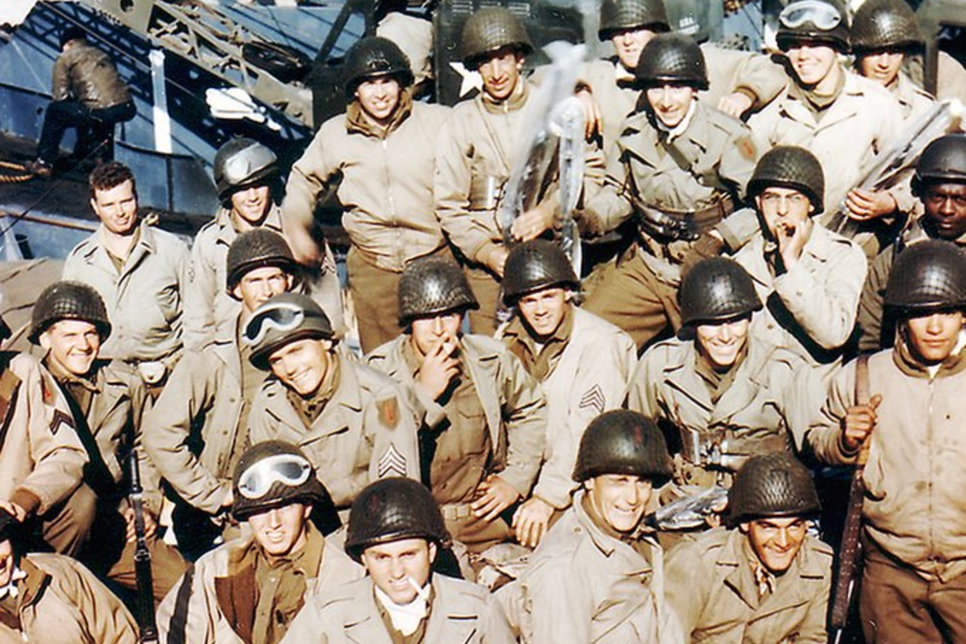 <p>The First Infantry Division of the U.S. Army waits for departure to Omaha Beach, on June 5, 1944.  Galerie Bilderwelt/Hulton Archive/Getty Images</p>
