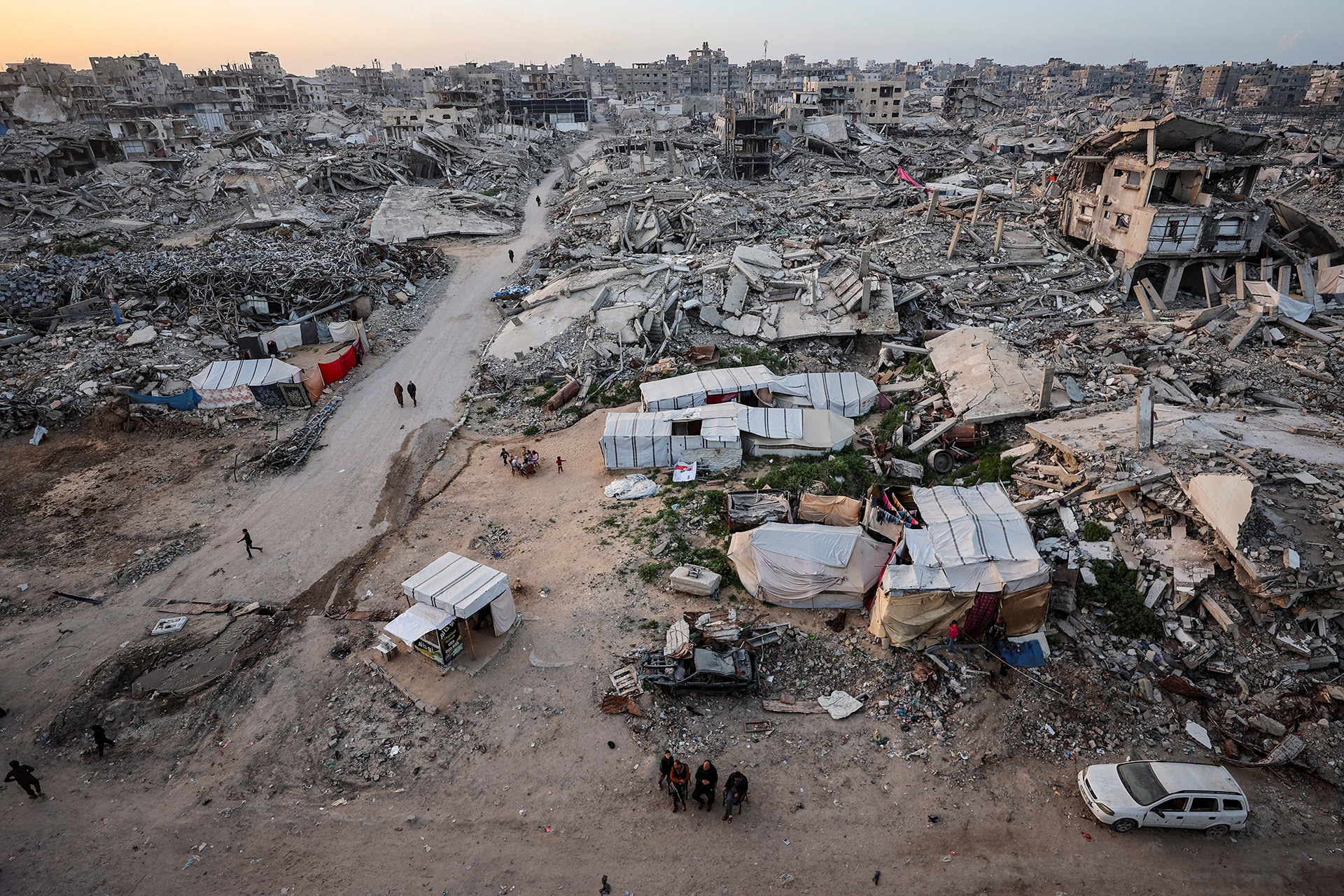 Aerial image of rubble in Gaza.