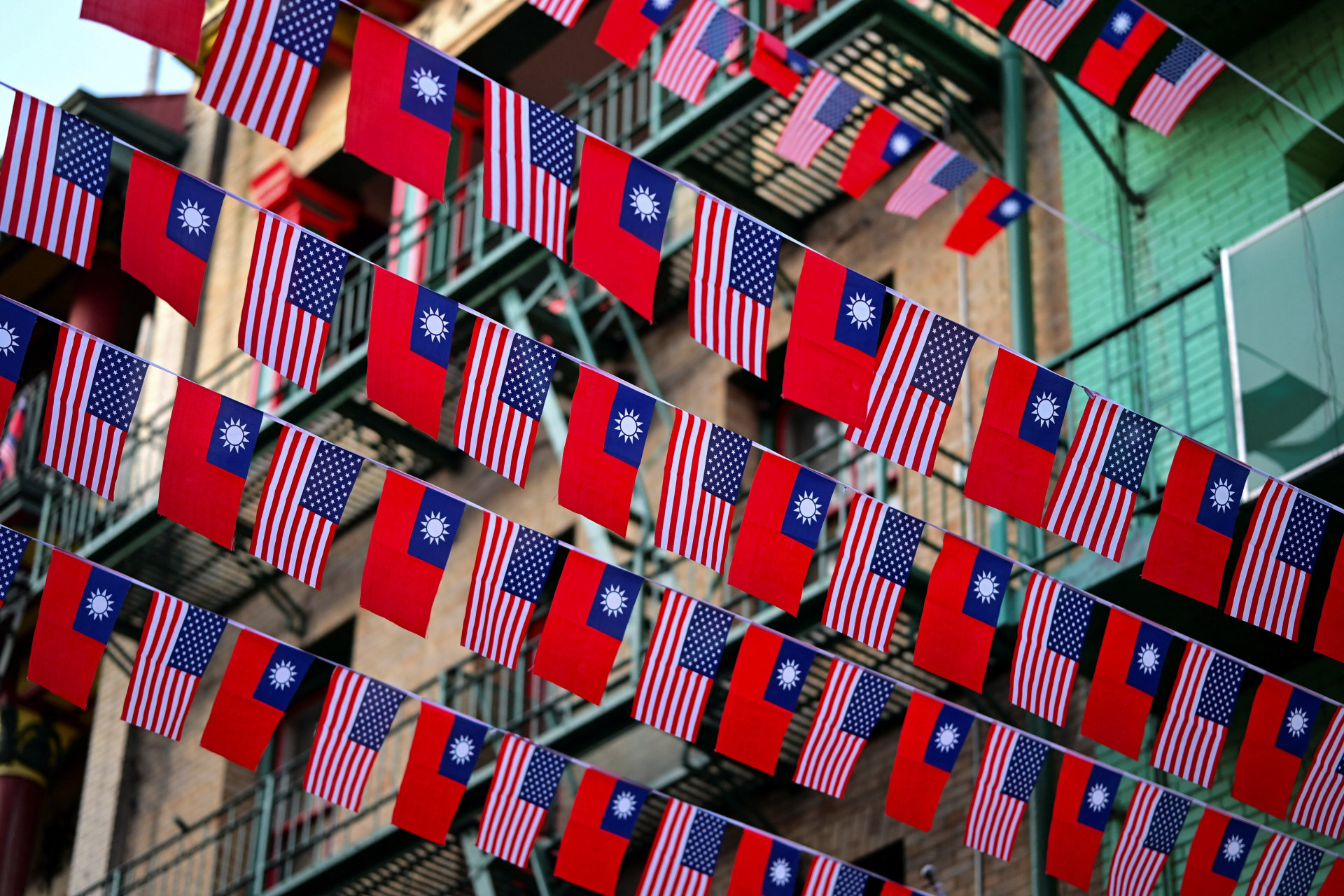 U.S. and Taiwanese flags are seen in San Francisco