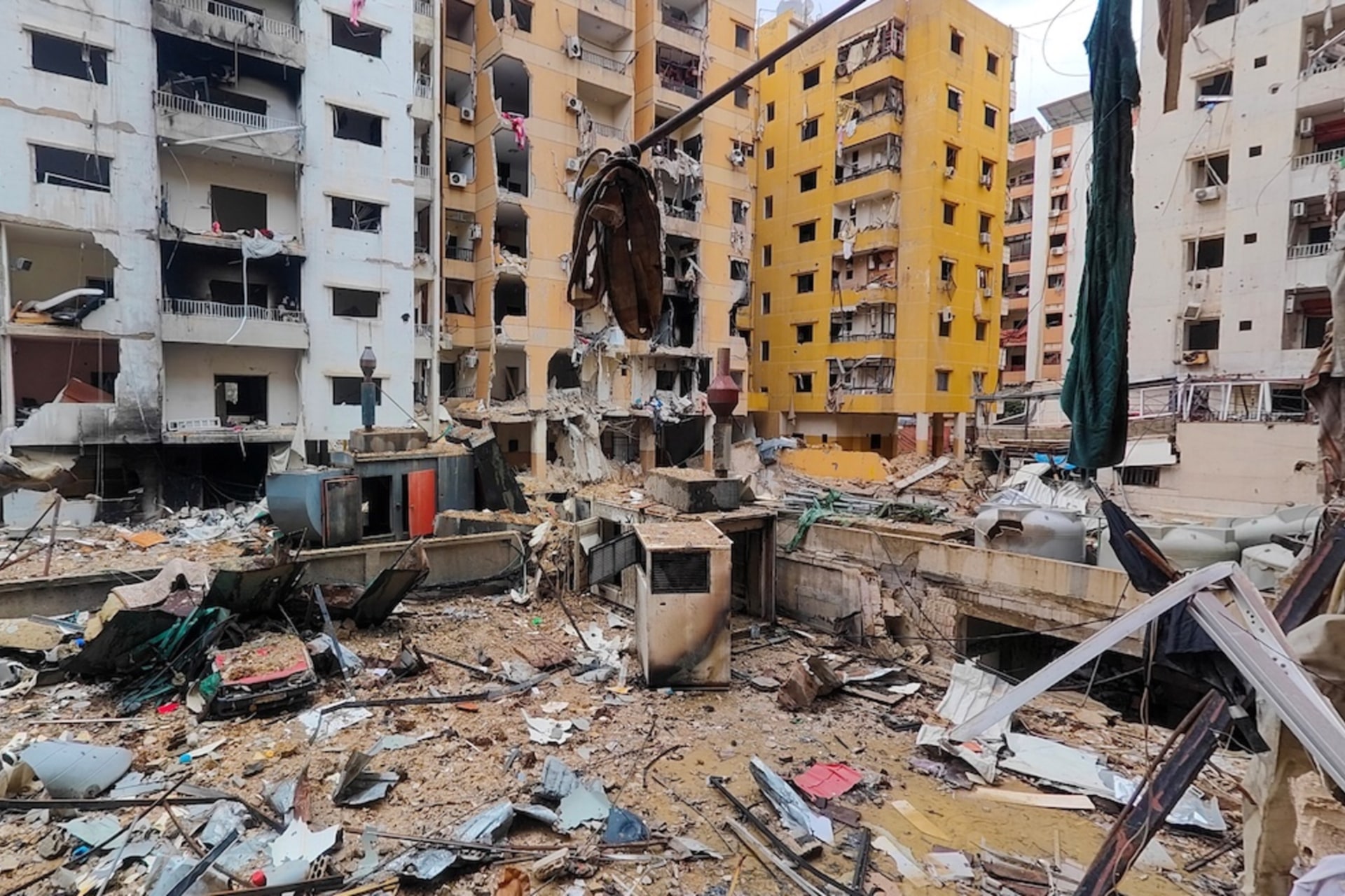 <p>Buildings damaged by Israeli strikes, amid escalating hostilities between Israel and Hezbollah, as the U.S.-Israeli conflict with Iran continues, in Beirut’s southern suburbs, Lebanon, March 26, 2026.</p>
