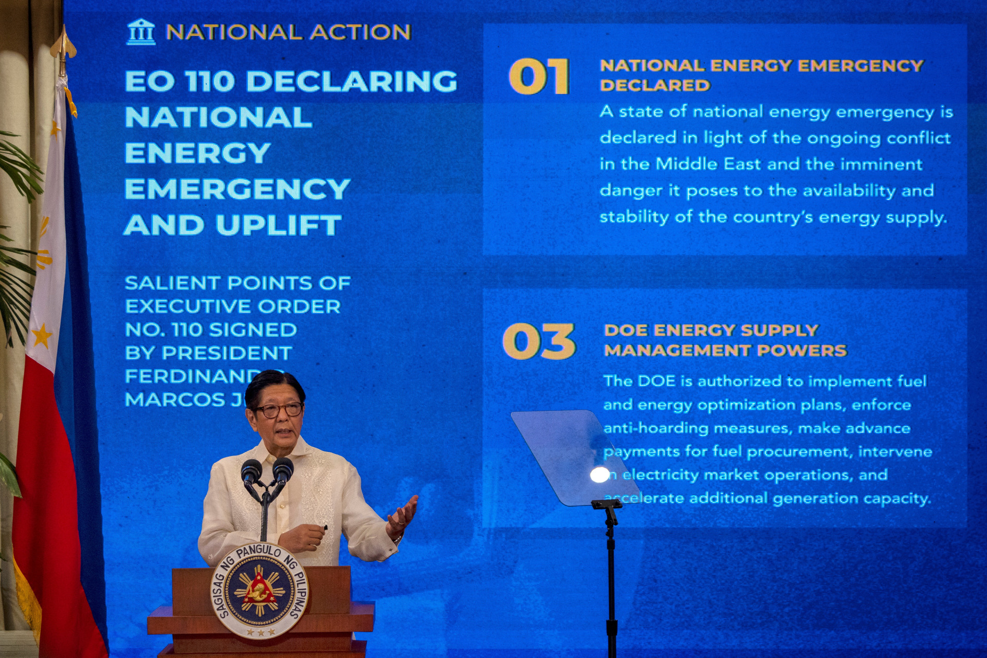 Philippines' president holds newser after declaring state of national emergency amid rising fuel prices