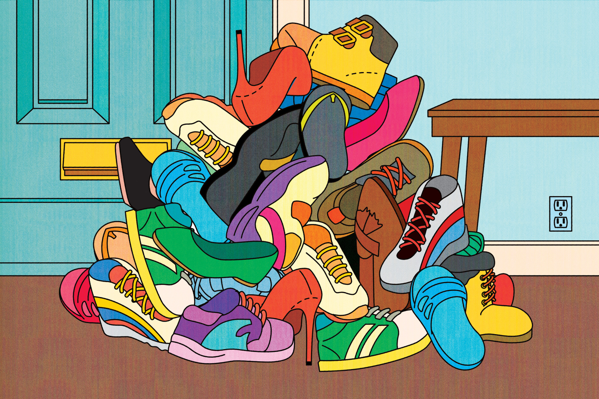 A colorful pile of shoes.