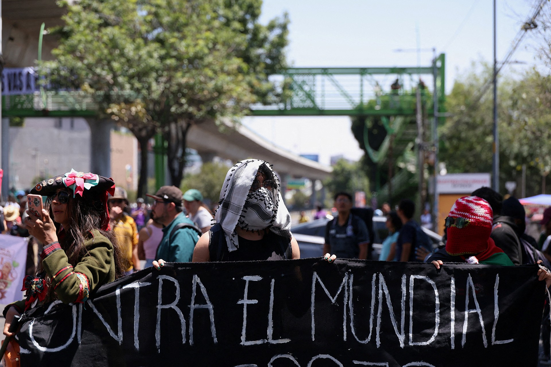 <p>People gather outside the Azteca Stadium, newly renamed the Banorte Stadium, on the day of its March 28, 2026, reopening to protest Mexico’s hosting of the World Cup amid ongoing housing, water, transport, and electricity shortages. Banorte is set to host the opening match on June 11.</p>
