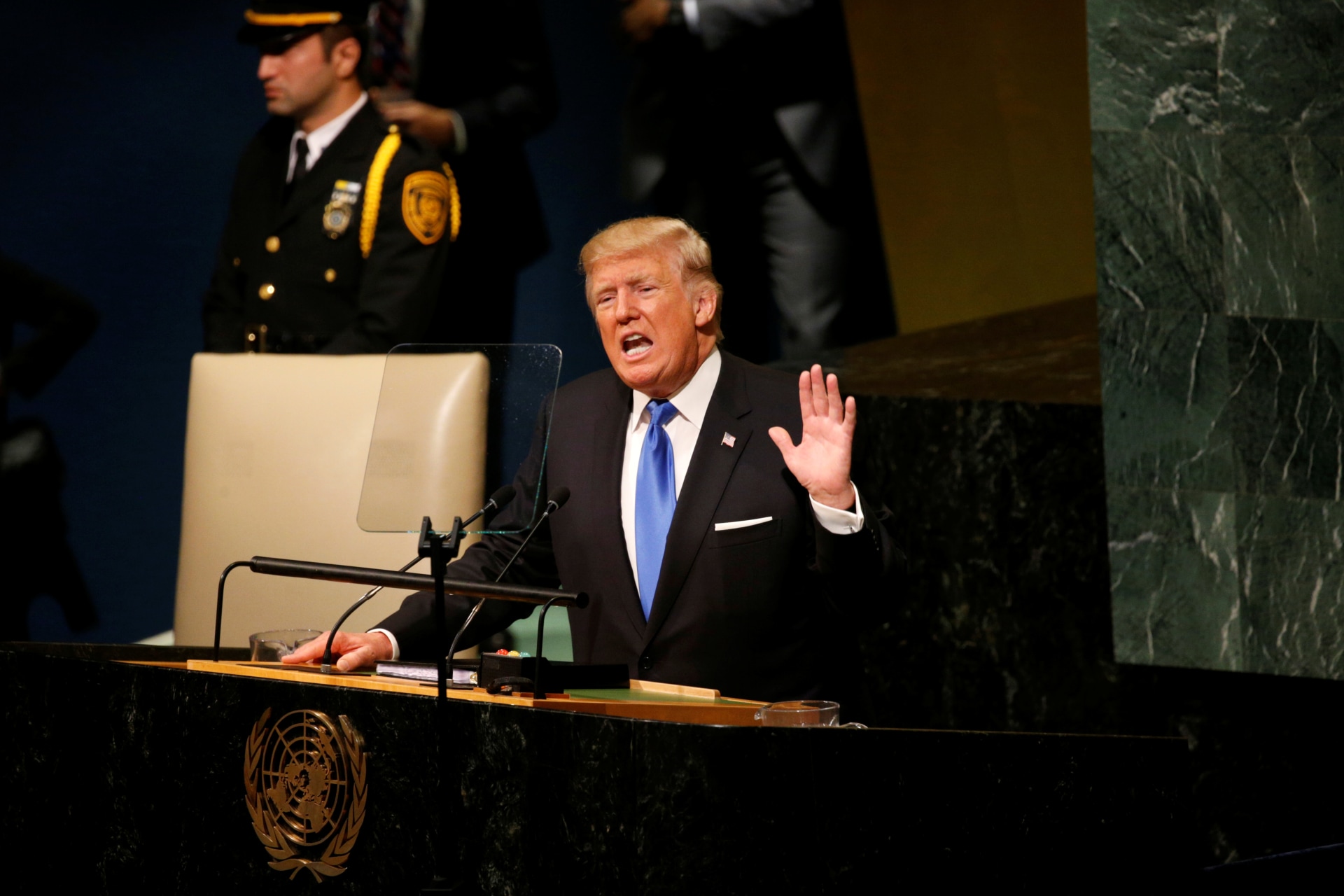 <p>U.S. President Donald Trump addresses the 72nd United Nations General Assembly at U.N. headquarters in New York. </p>
