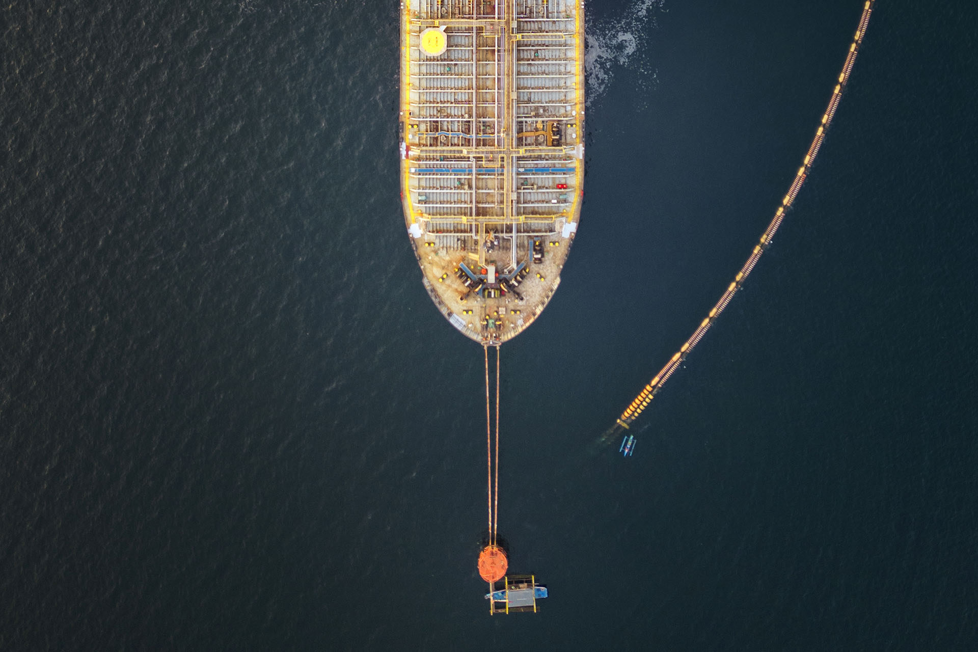 In an aerial view, the Panamanian-flagged Tiger Wings, carrying crude oil from Russia, is moored off the Petron oil refinery on April 1, 2026 in Limay, Bataan province, Philippines.