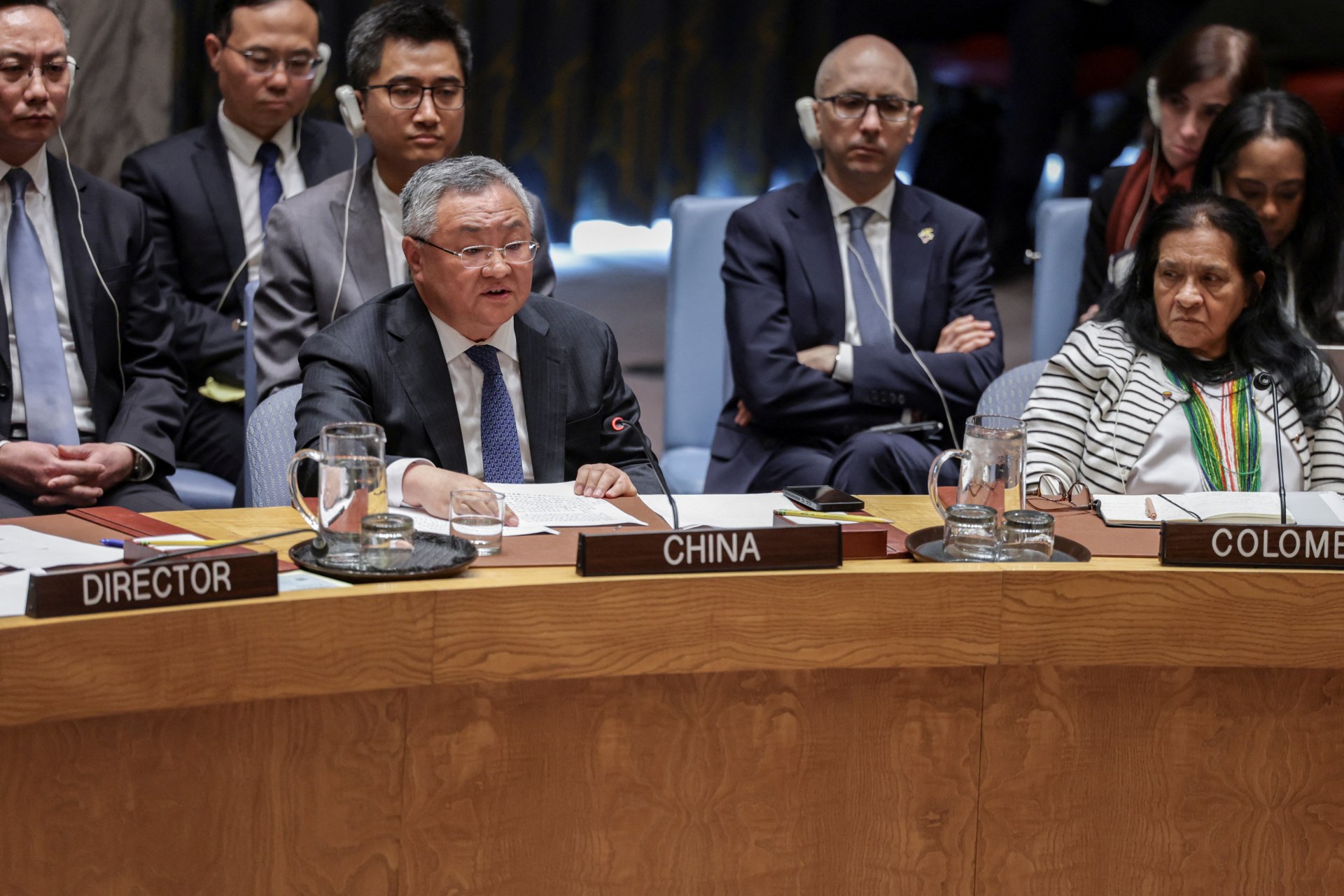 <p>China’s Permanent Representative to the UN, Fu Cong, speaks during a United Nations Security Council meeting on a Hormuz resolution at U.N. headquarters in New York City on April 7, 2026.</p>
