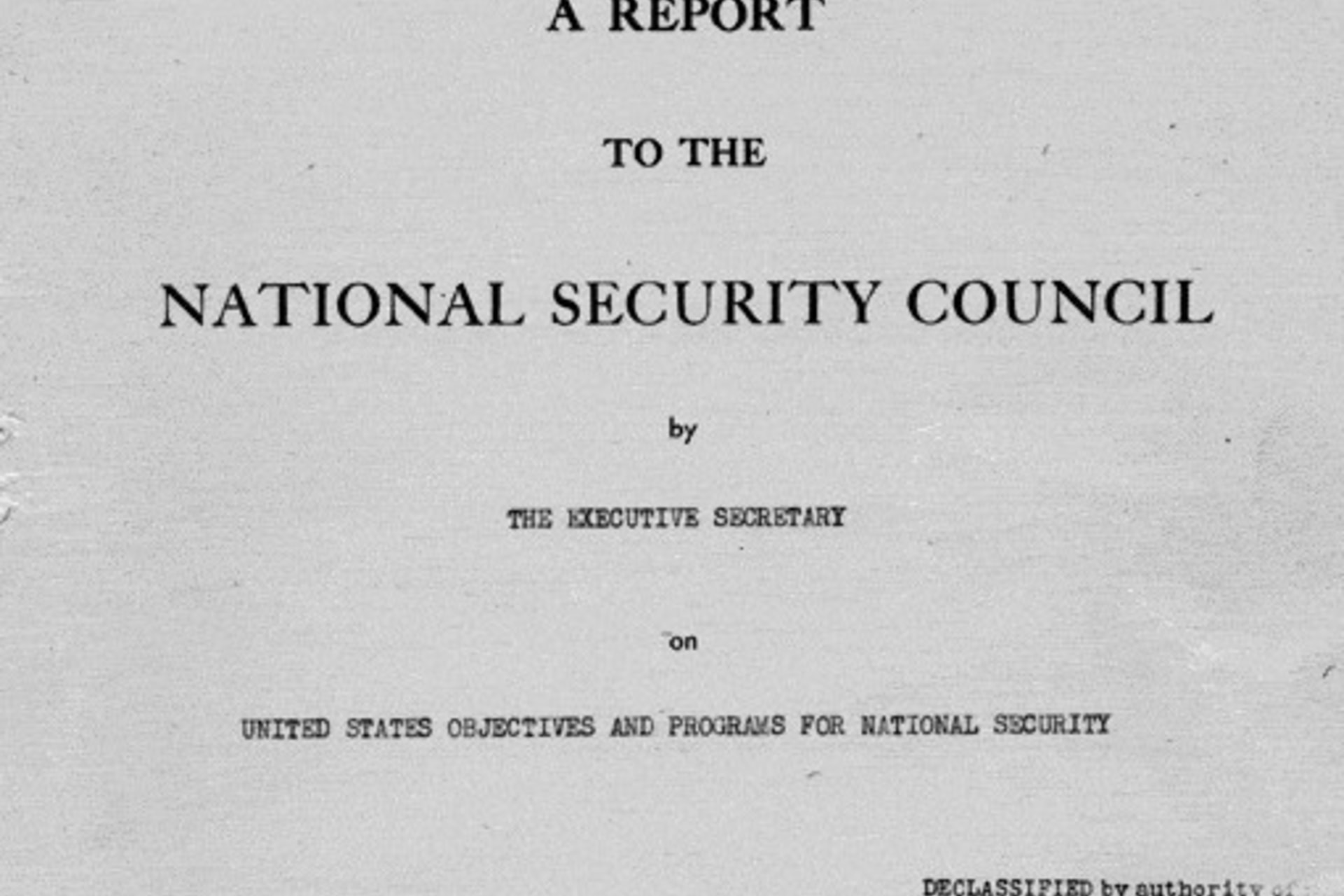 <p>The front cover of the NSC-68 Report.</p>
