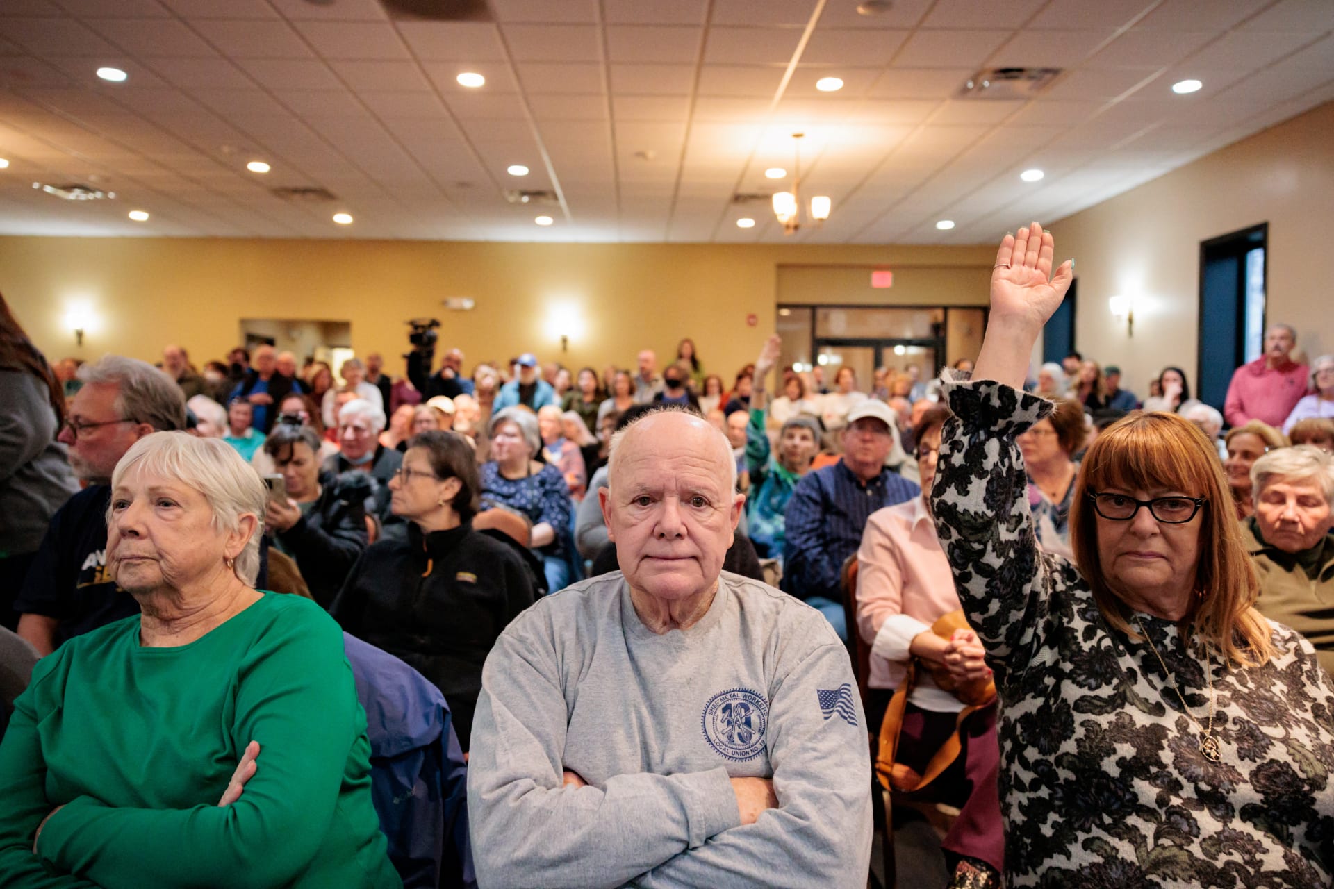 <p>People attend a town hall meeting for constituents held by Democratic U.S. Senator Andy Kim at Teamsters Local 331 Hall in Egg Harbor City, New Jersey, U.S. March 20, 2025</p>
