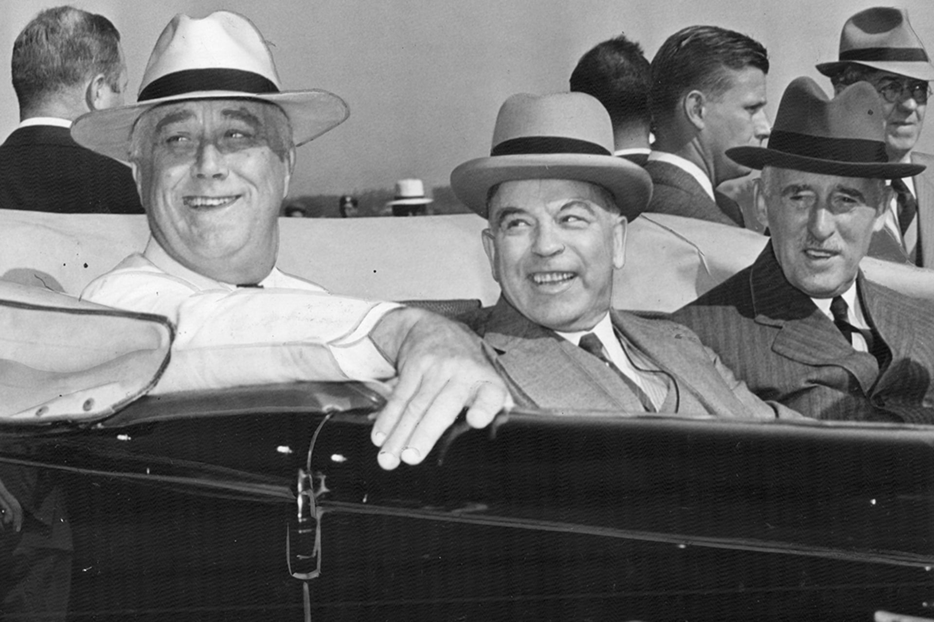 President Roosevelt, Prime Minister King, and U.S. Secretary of War Henry L. Stimson meet in Ogdensburg, New York. Toronto Star Archives/Toronto Star/Getty