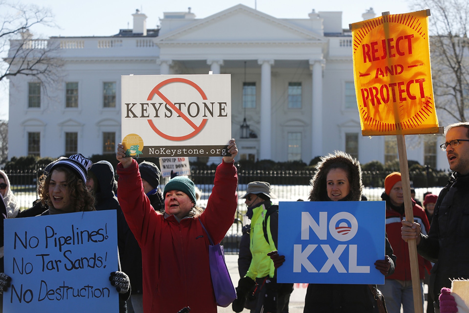 Activists protest against construction of the Keystone XL oil pipeline in front of the White House. Jonathan Ernst/Reuters