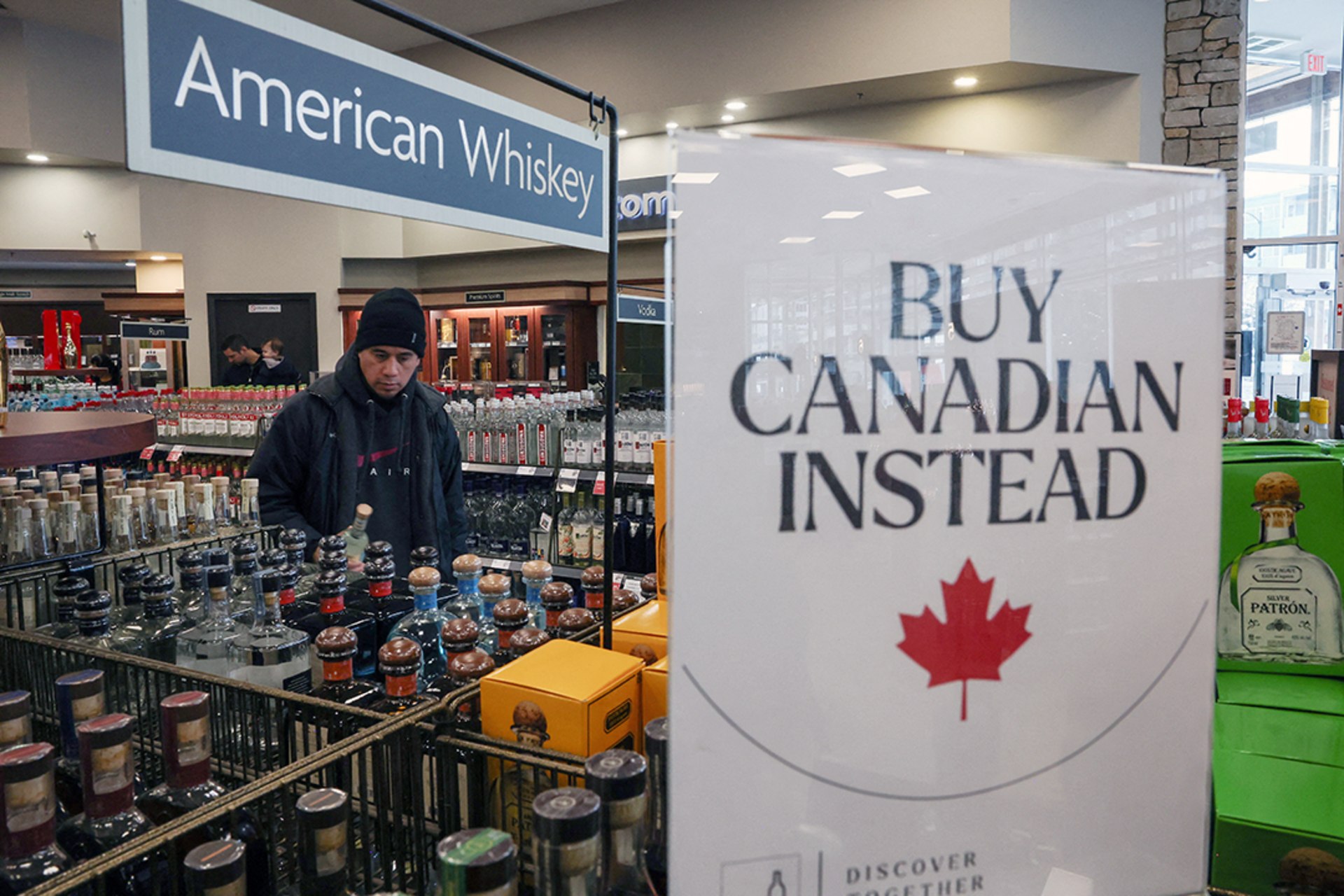 Canadians are encouraged to buy local after the top five U.S. liquor brands were removed from sale at B.C. Liquor Stores, in Vancouver, British Columbia, Canada. Chris Helgren/Reuters