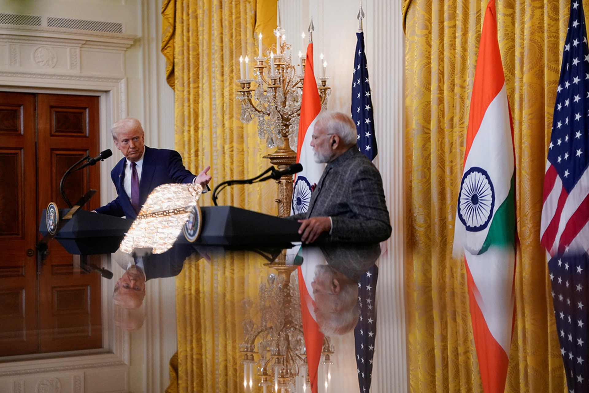 President Trump and Prime Minister Modi hold a joint press conference at the White House in Washington, February 13, 2025. Nathan Howard/Reuters