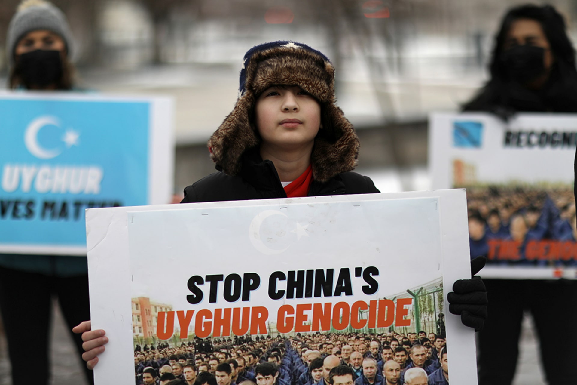 Protesters join a rally in Washington, DC, to encourage countries to label China’s treatment of Uyghurs as genocide.
