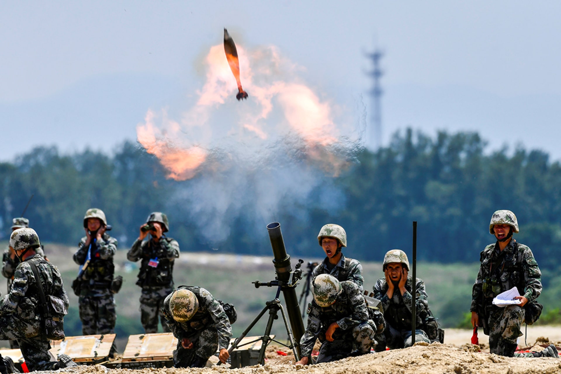 Chinese soldiers participate in a military exercise in May 2021.