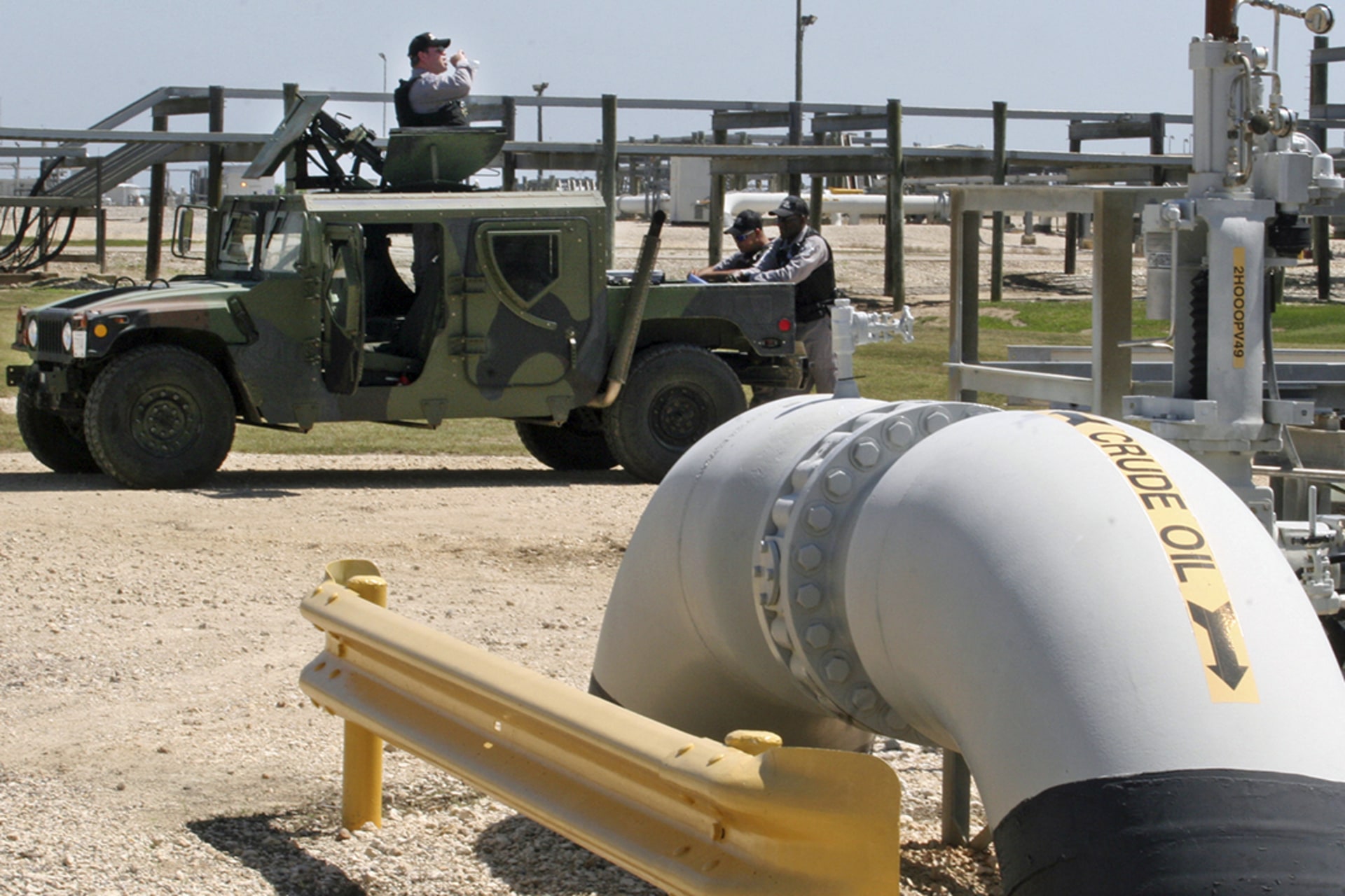 Private security contractors patrol the U.S. Department of Energy’s Strategic Petroleum Reserve in Bryan Mound, Texas.
