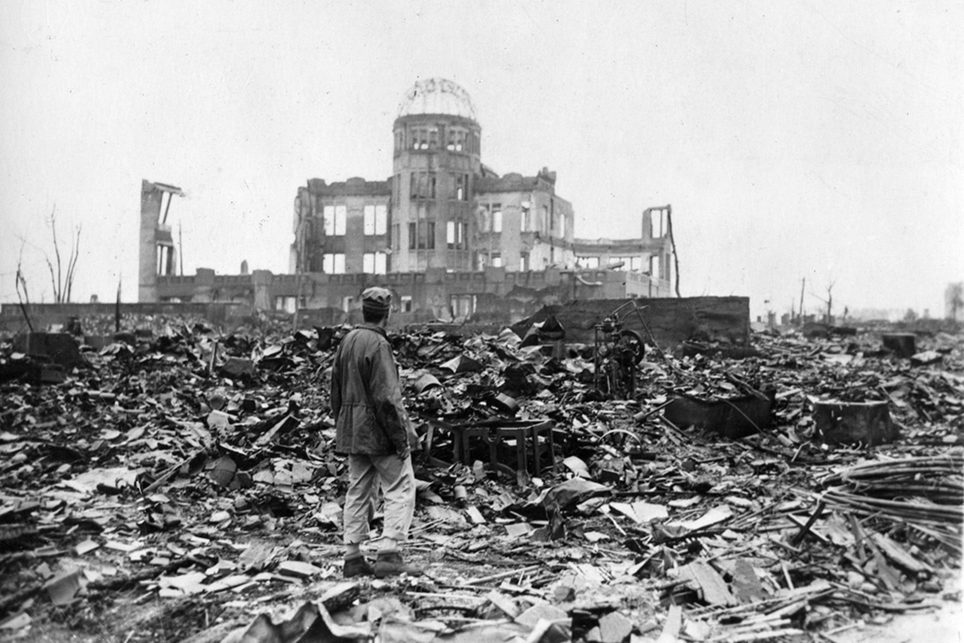 The ruins of Hiroshima, one month after the atomic bomb was dropped. 
