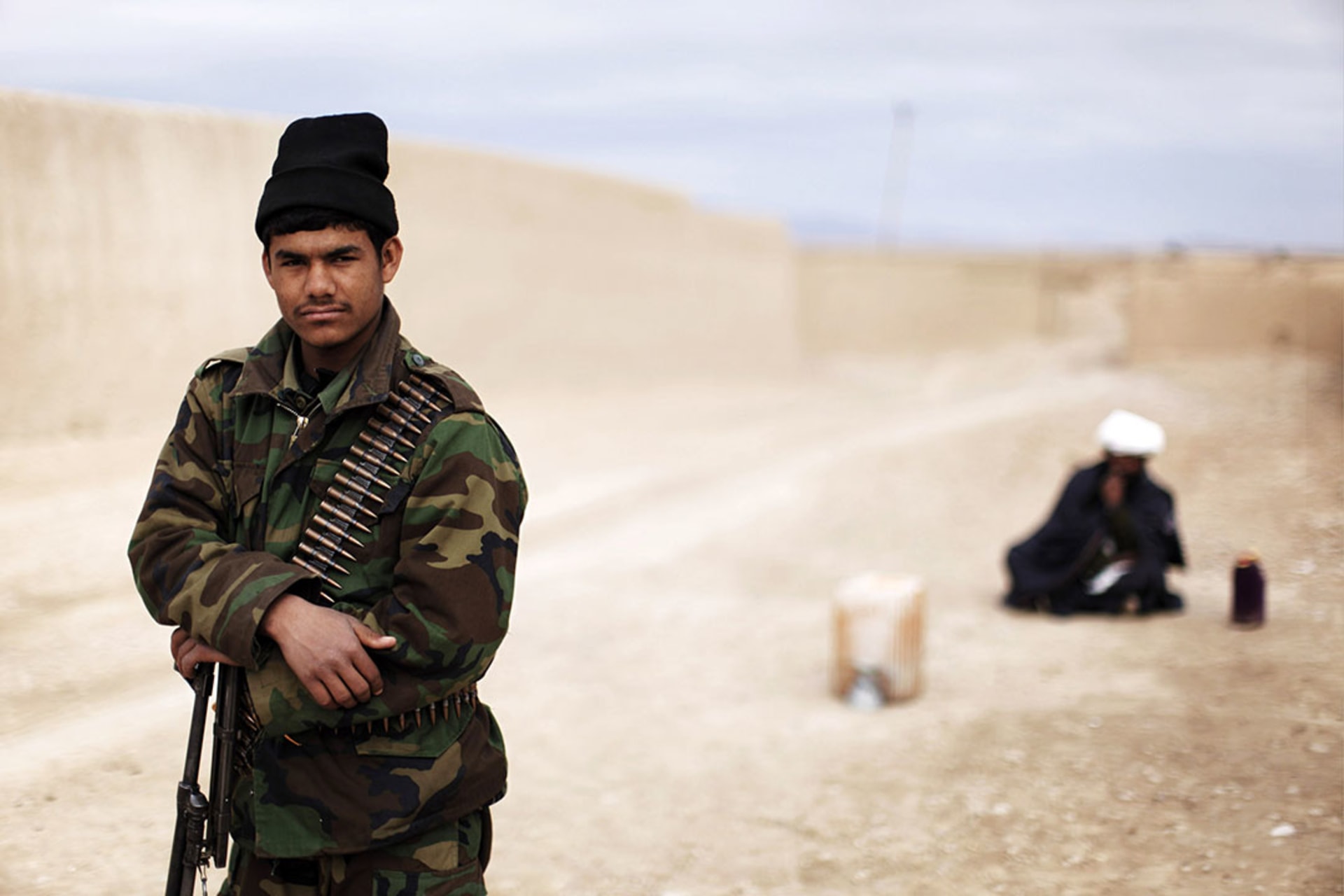 An Afghan National Army soldier guards a checkpoint in southern Afghanistan.