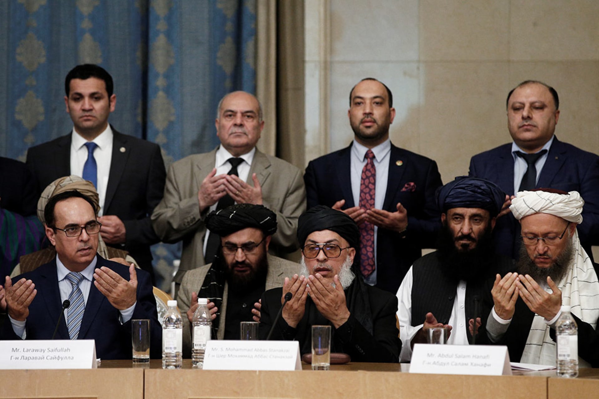 The Taliban’s delegation to Doha attends a meeting in Moscow following the latest round of peace talks. 
