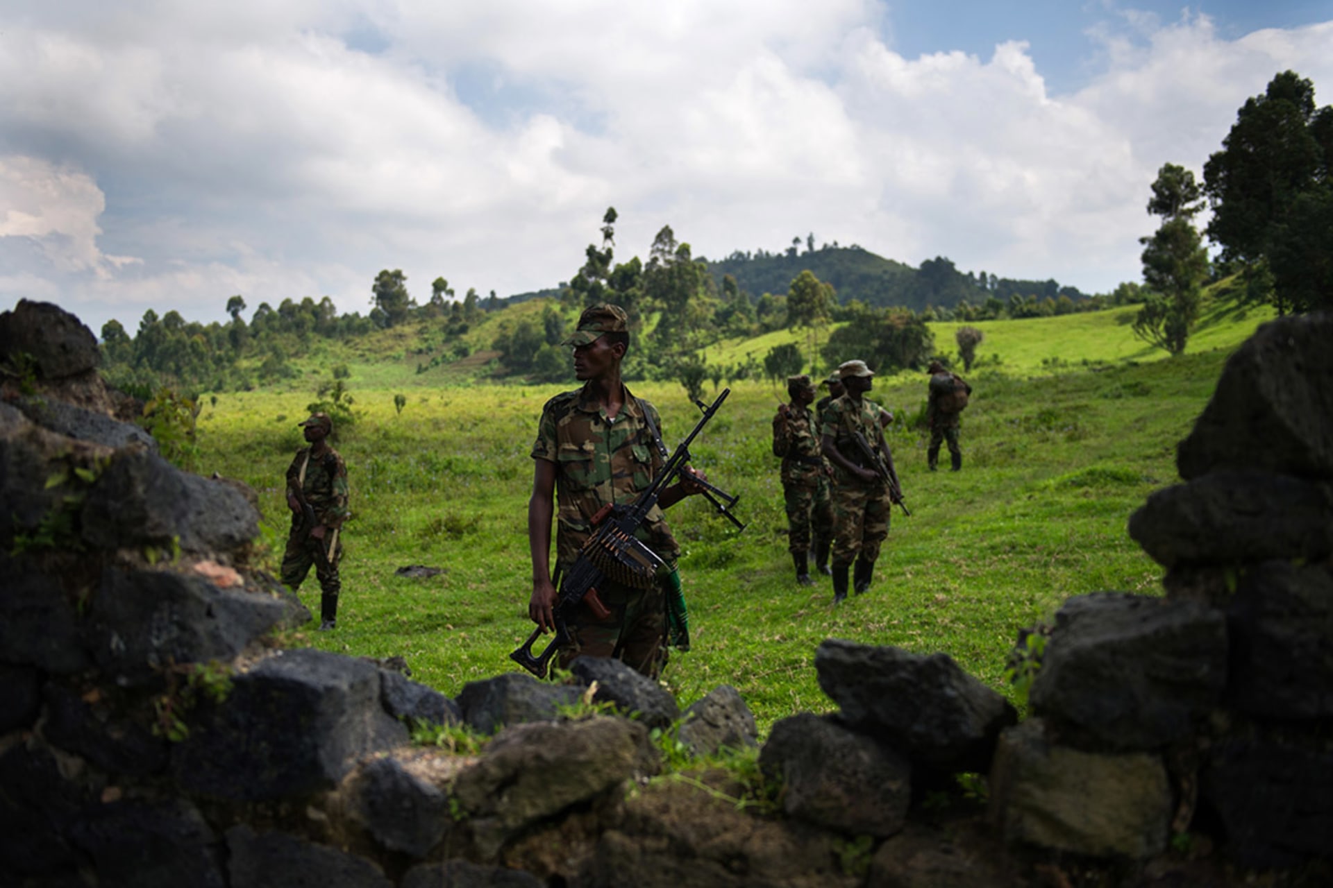 Fighters from the March 23 Movement (M23) stand guard at a base on the outskirts of Goma in November 2012. Phil Moore/AFP/Getty Images