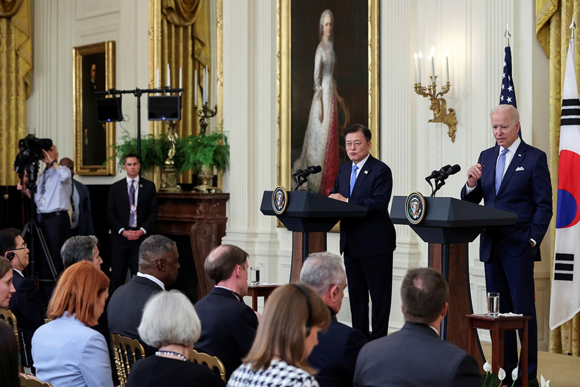 U.S. President Joe Biden and South Korean President Moon Jae-in hold a joint news conference at the White House in Washington, DC, on May 21, 2021. Jonathan Ernst/Reuters