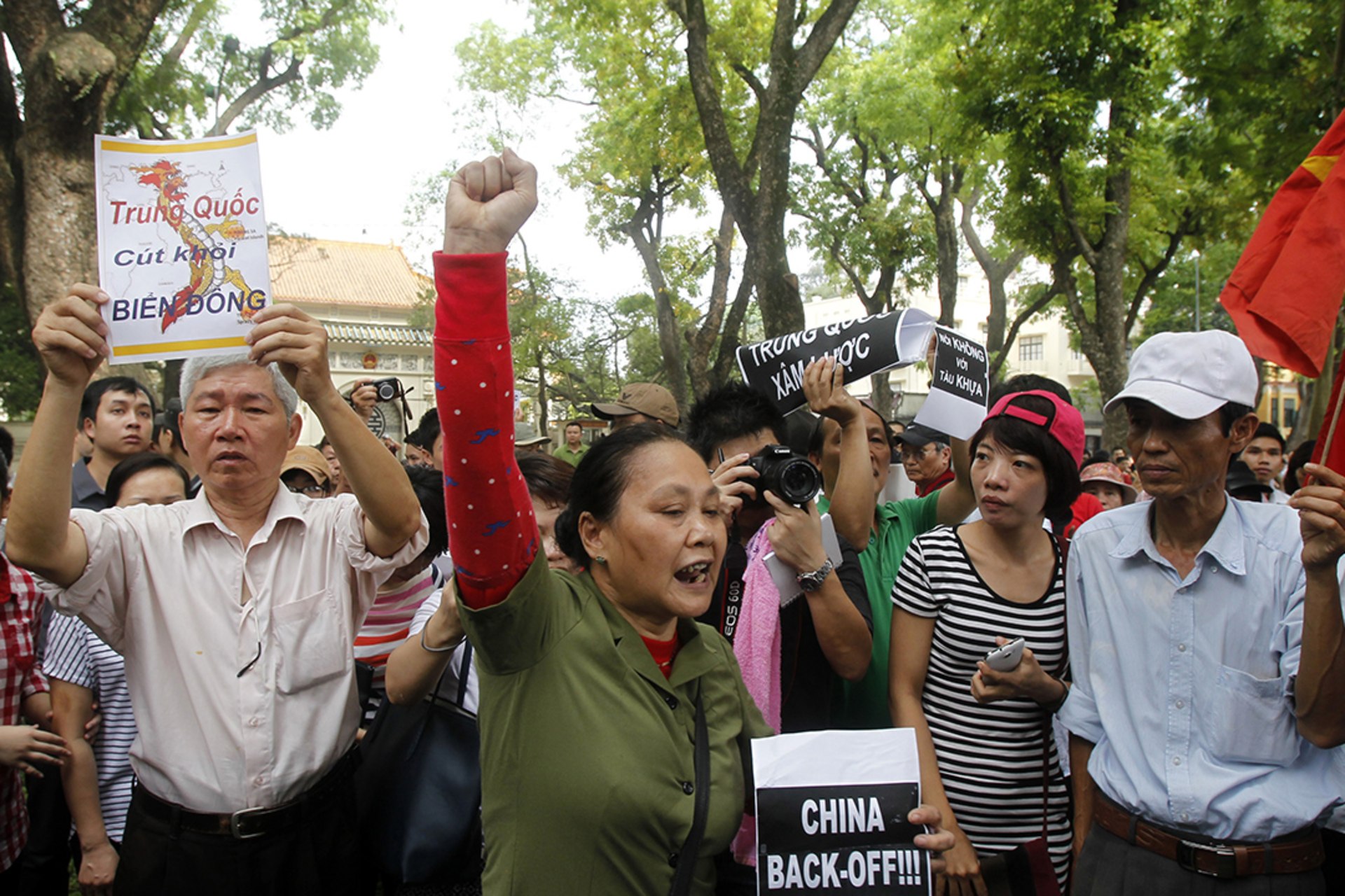 People protest against China's actions outside of the Chinese embassy in Hanoi, Vietnam. Nguyen Huy Kham/Reuters
