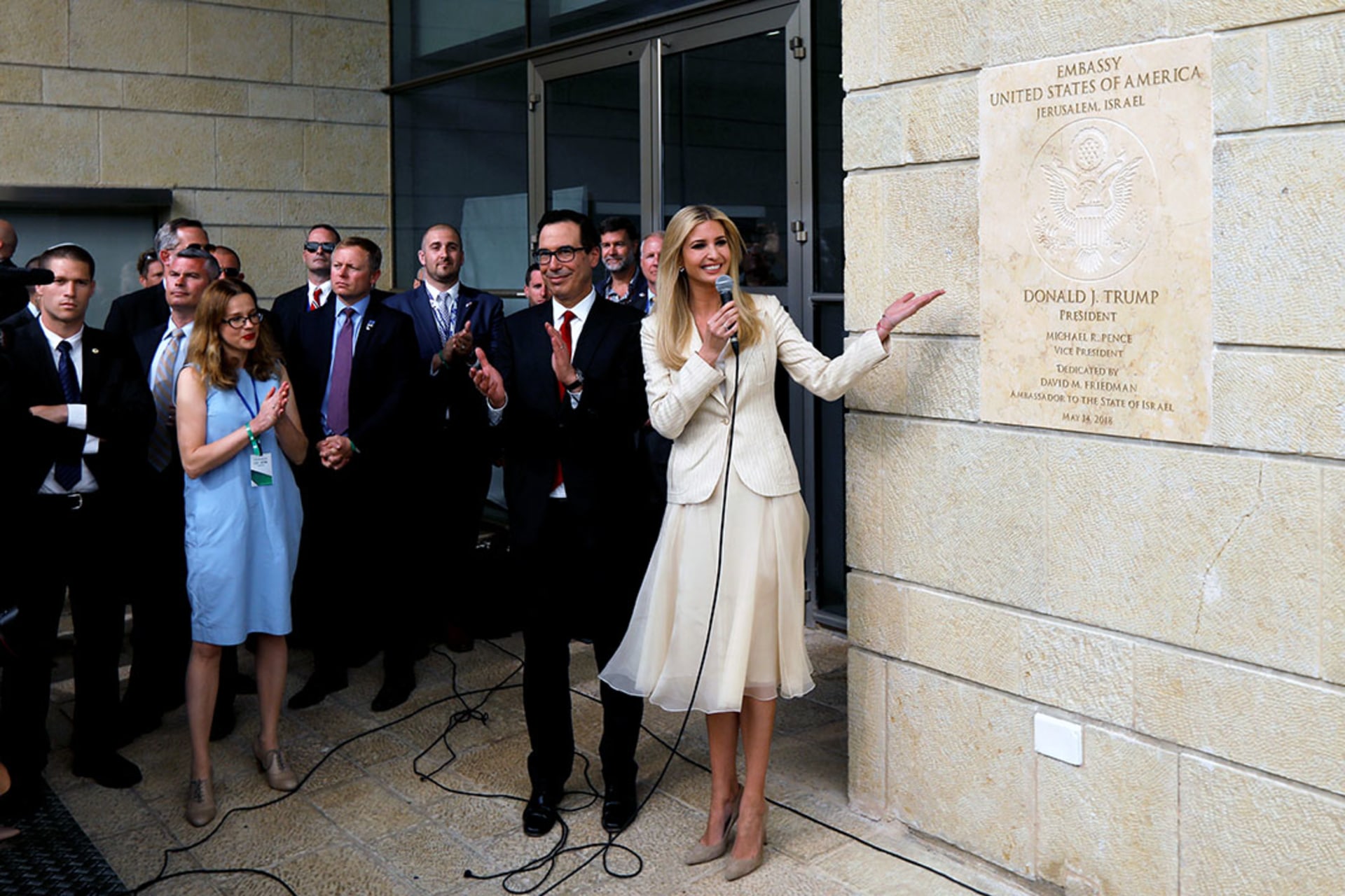 Ivanka Trump and U.S. Treasury Secretary Steven Mnuchin attend the dedication ceremony for the U.S. Embassy in Jerusalem. Ronen Zvulun/Reuters