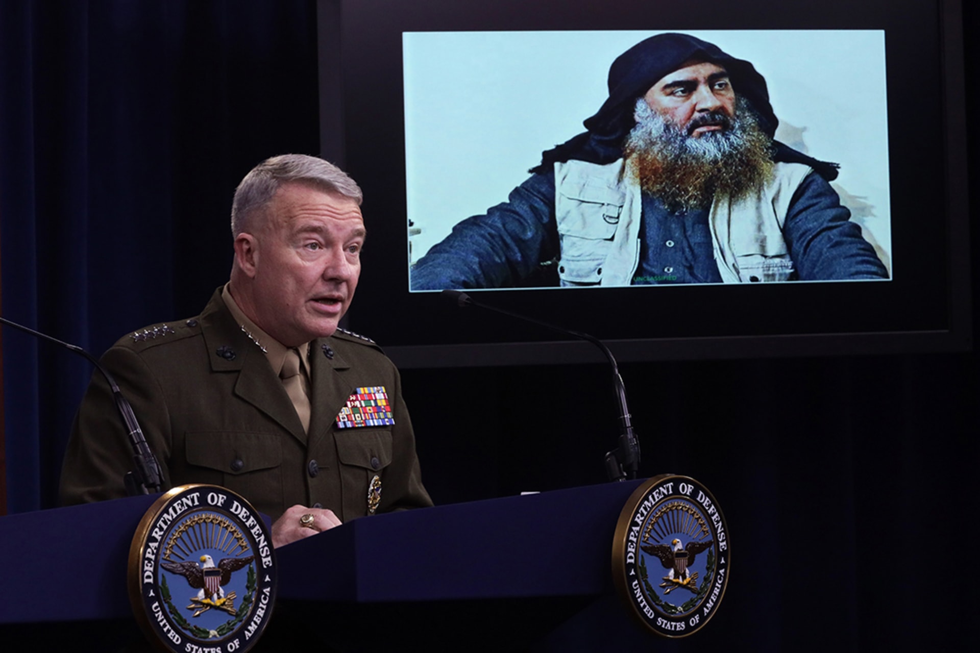 A Pentagon press briefing on the raid against Islamic State leader Abu Bakr al-Baghdadi. Alex Wong/Getty Images