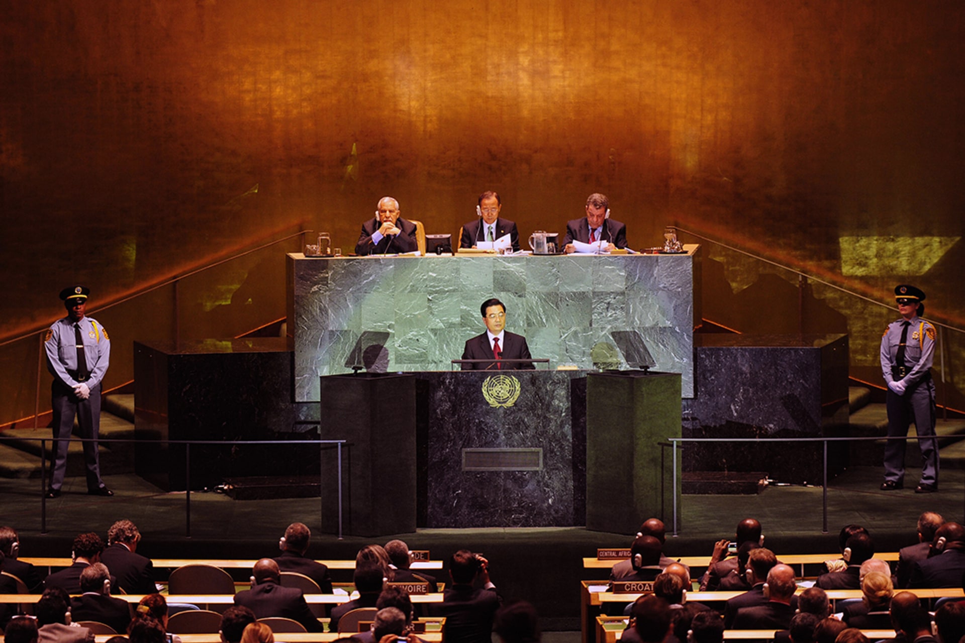 Chinese President Hu Jintao does not specify a target for cutting emissions during his UN speech. Emmanuel Dunand/AFP/Getty Images