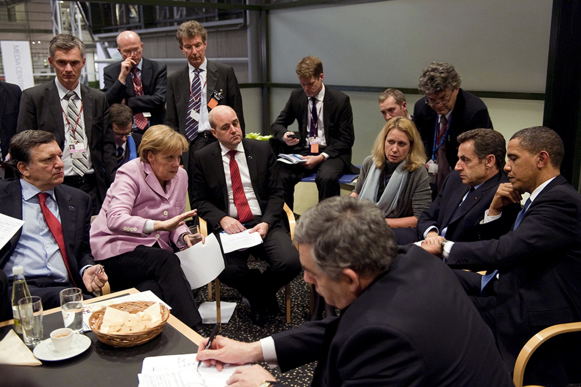 Top leaders, including German Chancellor Angela Merkel, French President Nicolas Sarkozy, and U.S. President Barack Obama, aren’t able to reach a deal in Copenhagen. Steffen Kugler/BPA/Reuters