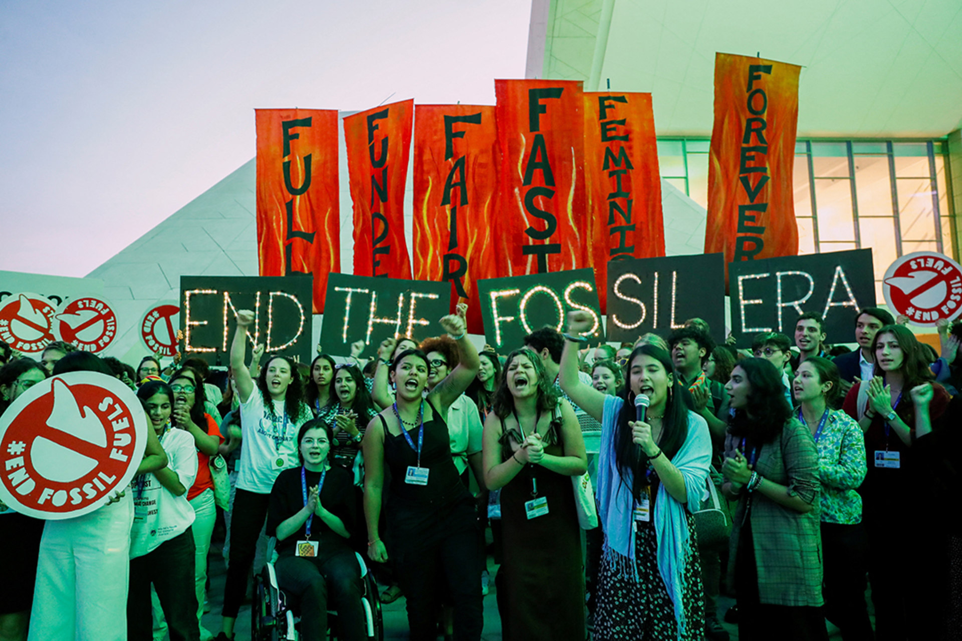 Climate activists protest against fossil fuels outside Dubai’s Expo City during COP28 in Dubai, United Arab Emirates. Thomas Mukoya/Reuters