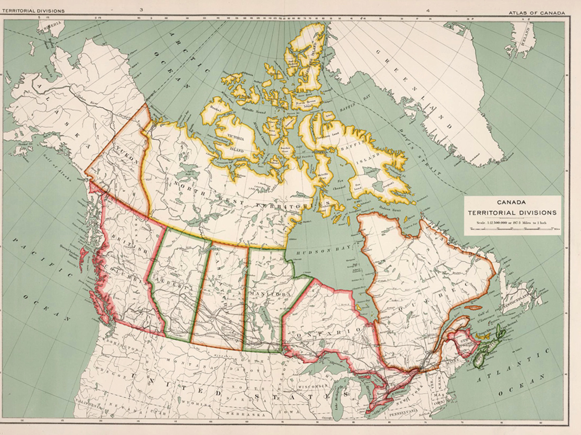 A map shows Canada’s territorial divisions in 1915. Canadian Department of the Interior/David Rumsey Map Collection