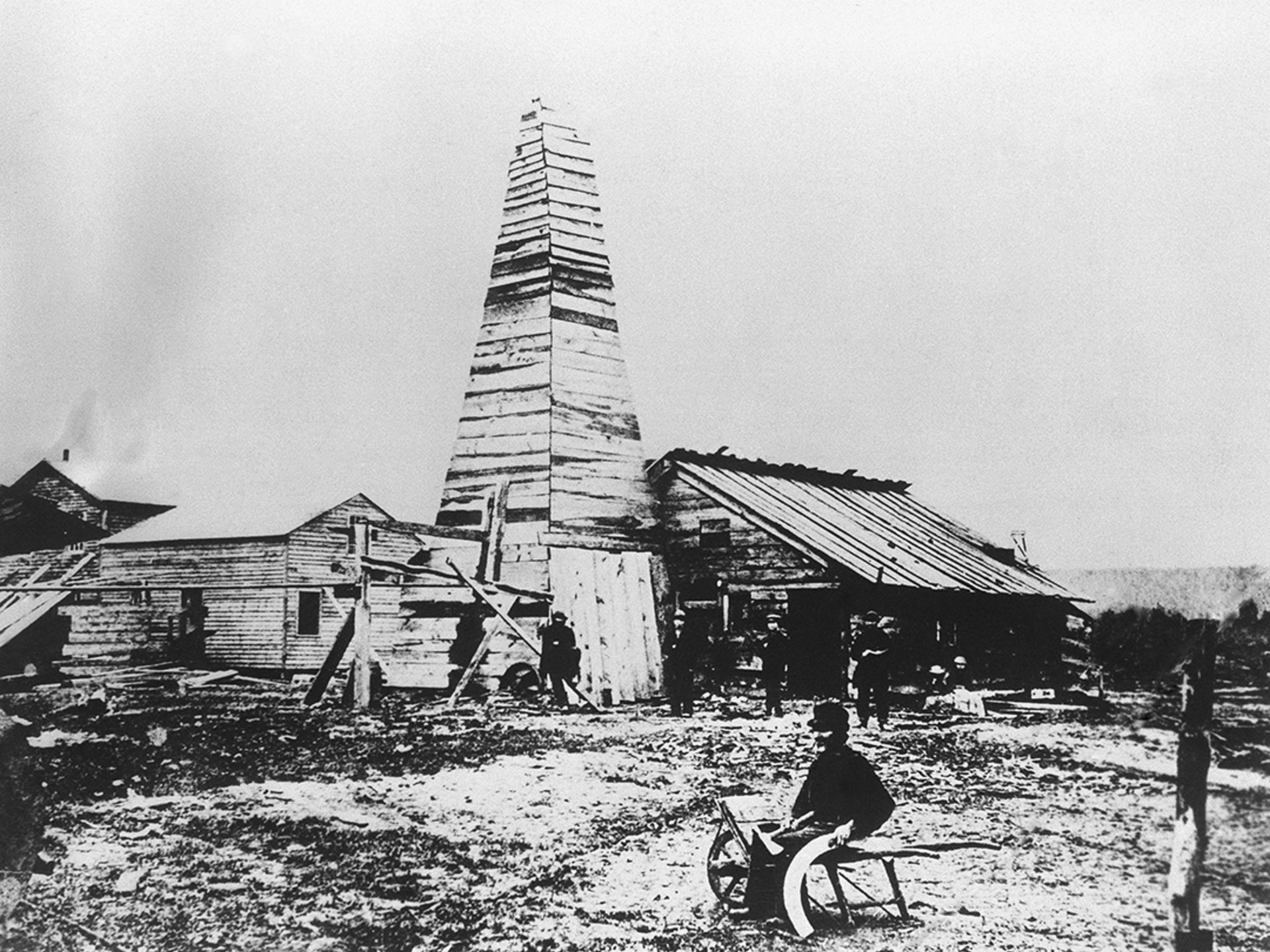 An oil well near Titusville, Pennsylvania, four years after Col. Edwin L. Drake struck oil on August 27, 1859. 
