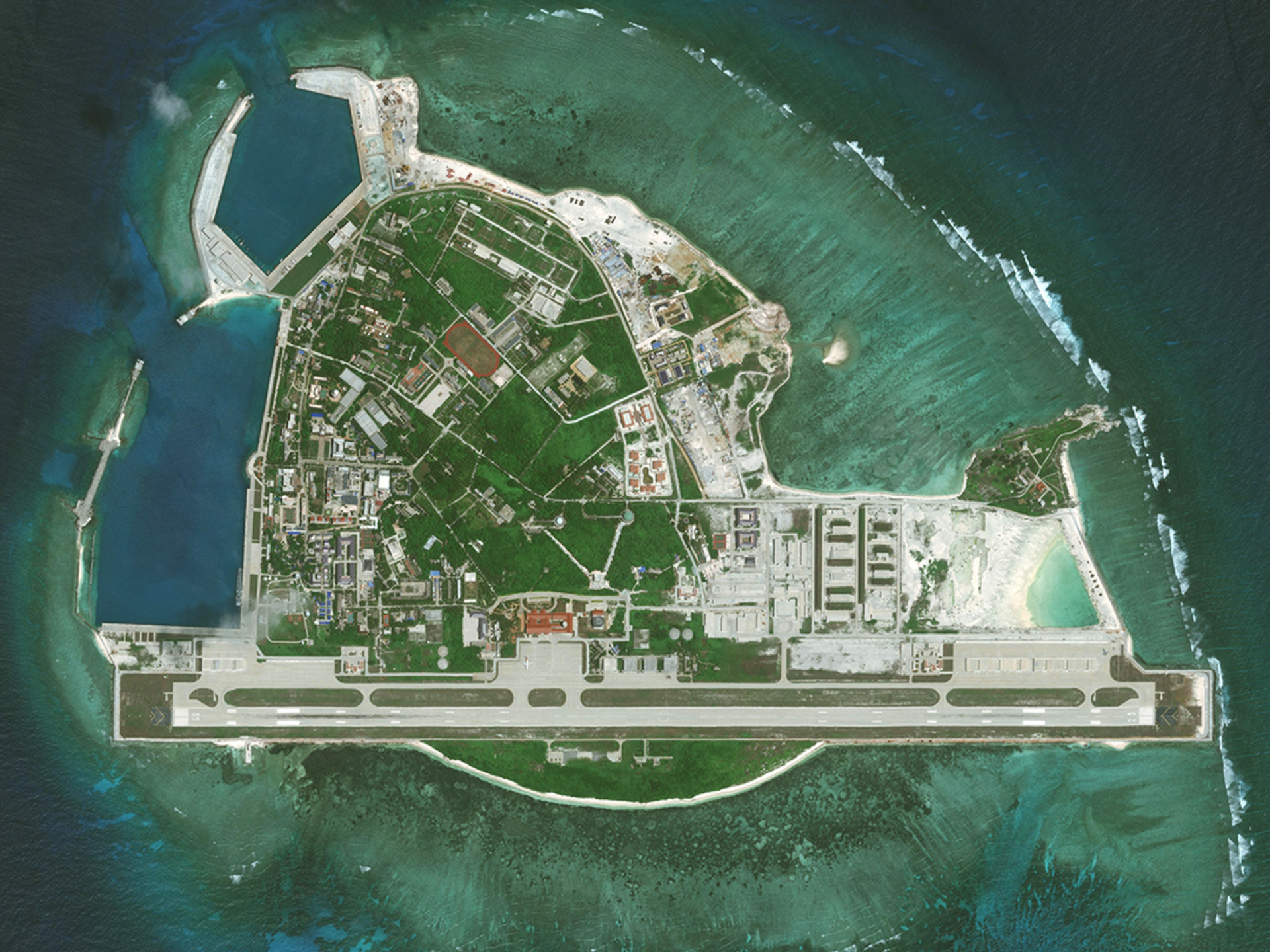 Chinese-built infrastructure is seen on Woody Island. DigitalGlobe/Getty Images
